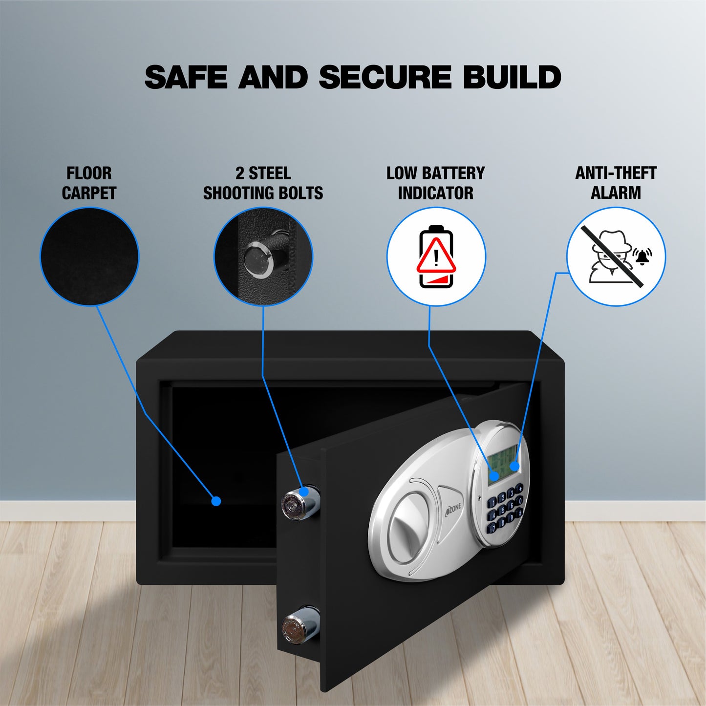 Ozone Cabinet Safe for Homes & Offices | 2-way Access | Password & Emergency Key (Black & Grey, 9.2 Ltrs.)