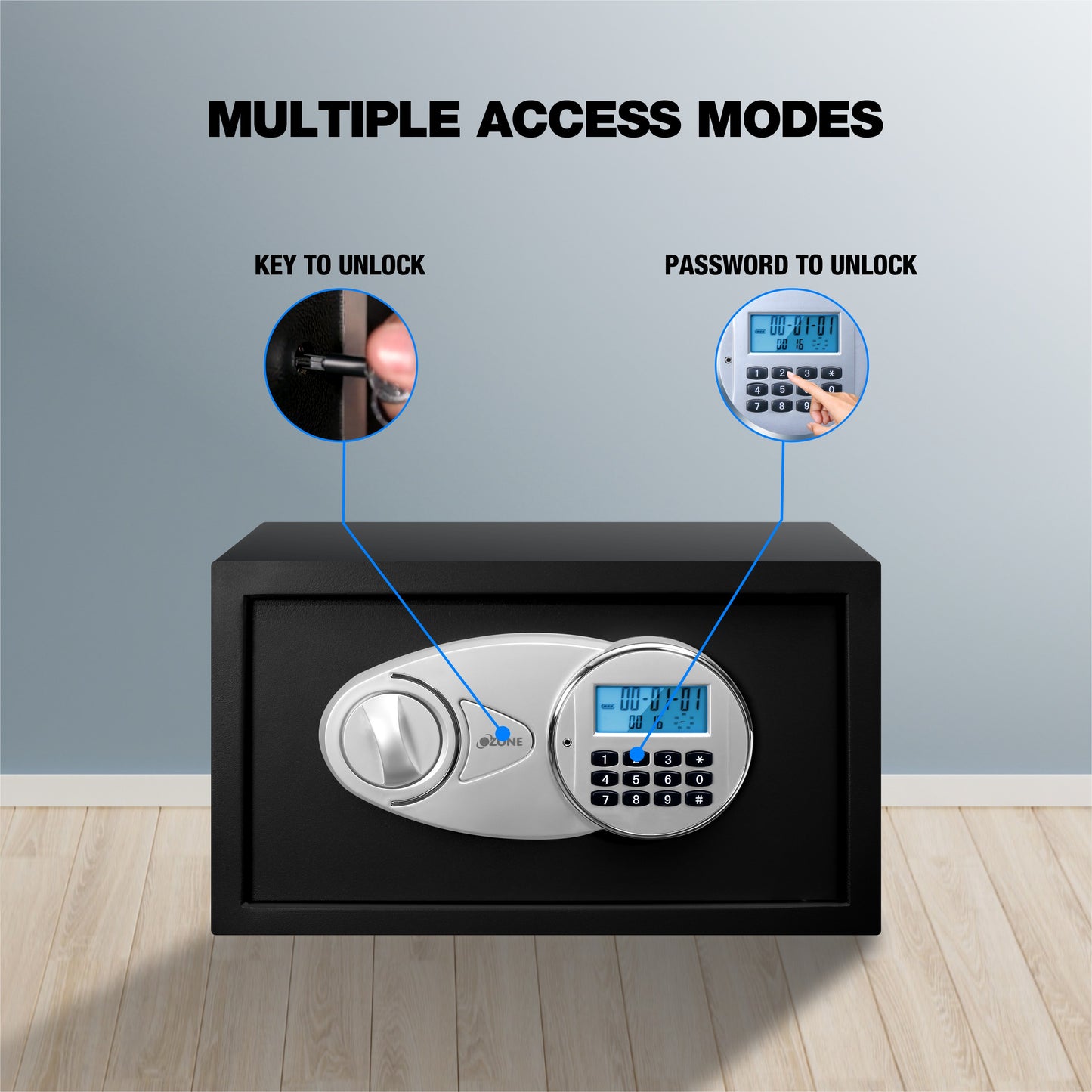 Ozone Cabinet Safe for Homes & Offices | 2-way Access | Password & Emergency Key (Black & Grey, 9.2 Ltrs.)