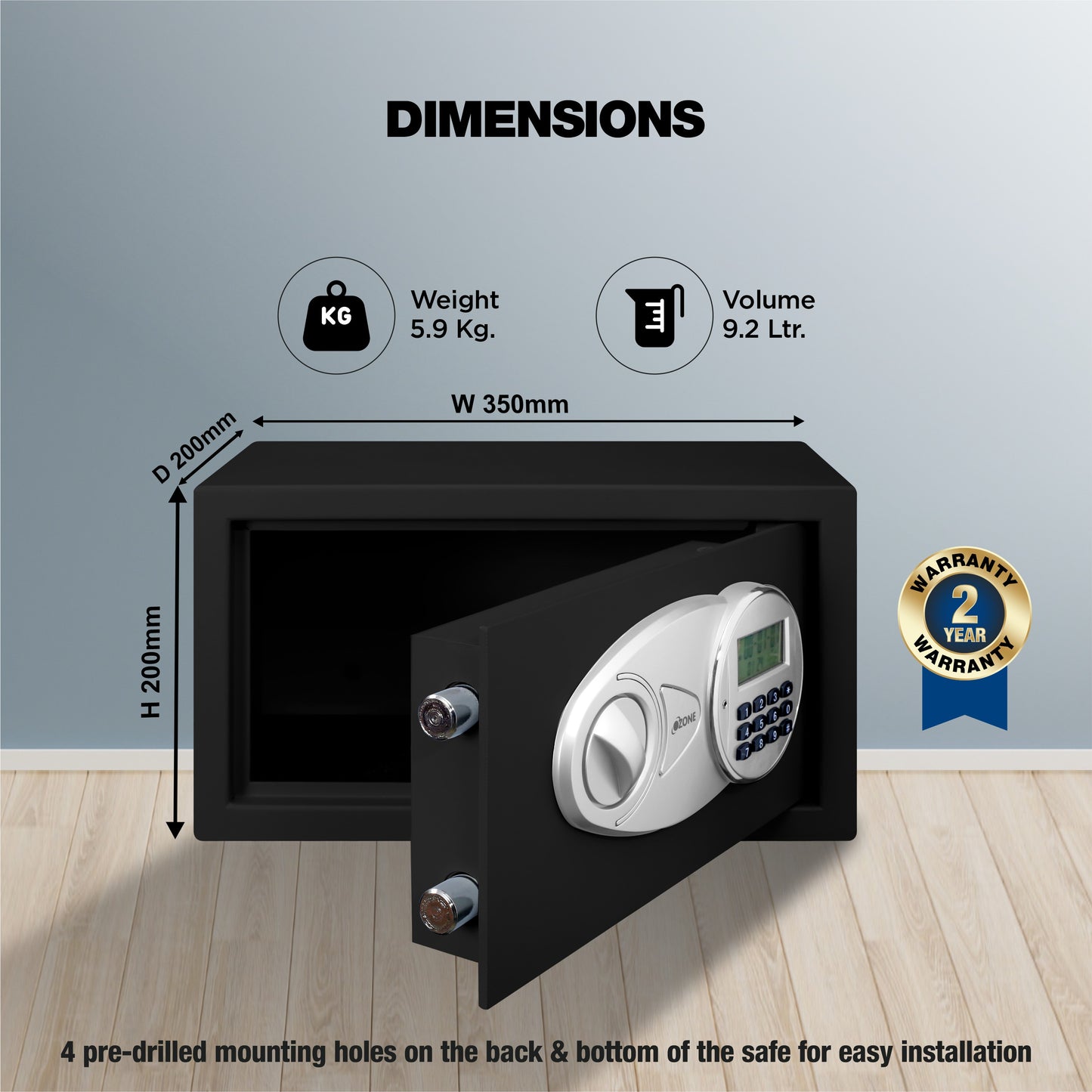 Ozone Cabinet Safe for Homes & Offices | 2-way Access | Password & Emergency Key (Black & Grey, 9.2 Ltrs.)