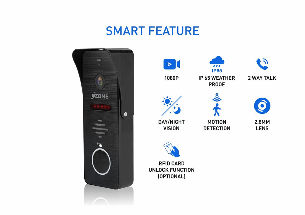 Ozone Video Door Phone Combo | High-resolution Display with 2.8 mm Lens and Motion Detection with 2-way Communication - Ozone Group