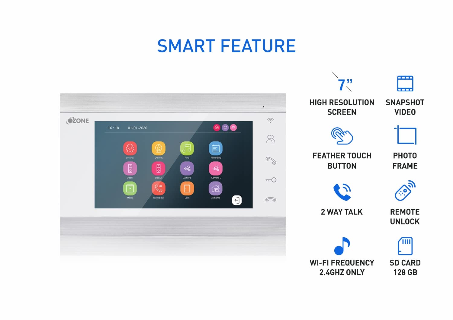 Ozone Video Door Phone Combo | High-resolution Display with 2.8 mm Lens and Motion Detection with 2-way Communication - Ozone Group