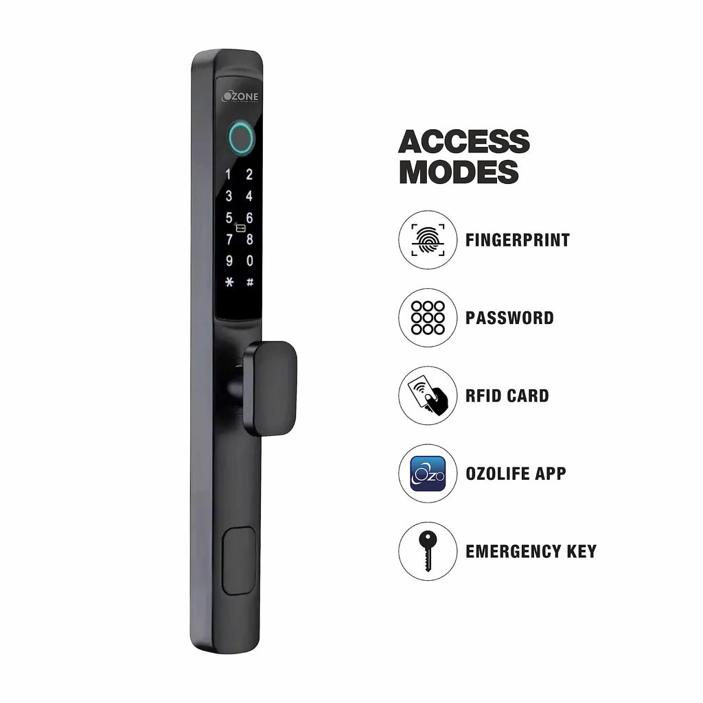 Ozone Narrow Style Wi-Fi Smart Door Lock with 4-way access for Swing & Sliding Doors | Door Thickness: 35-80 mm - Ozone Group