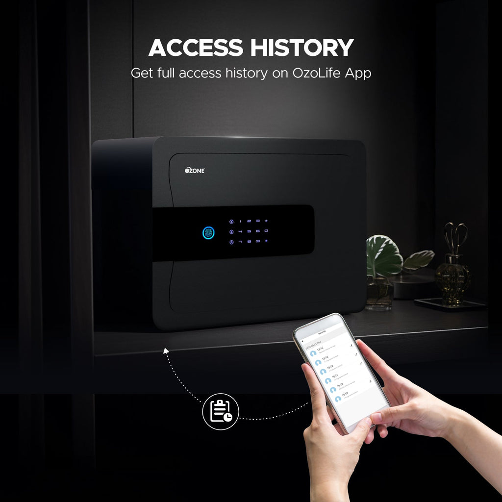 Ozone 30 Litres Wi-Fi Safe Locker for Home & Office – Fingerprint Lock, 3-in-1 Unlocking (OzoLife App, Fingerprint & Password), Size: 300H x 380W x 300D mm, Weight: 13kg, 2-Year Warranty - Ozone Group