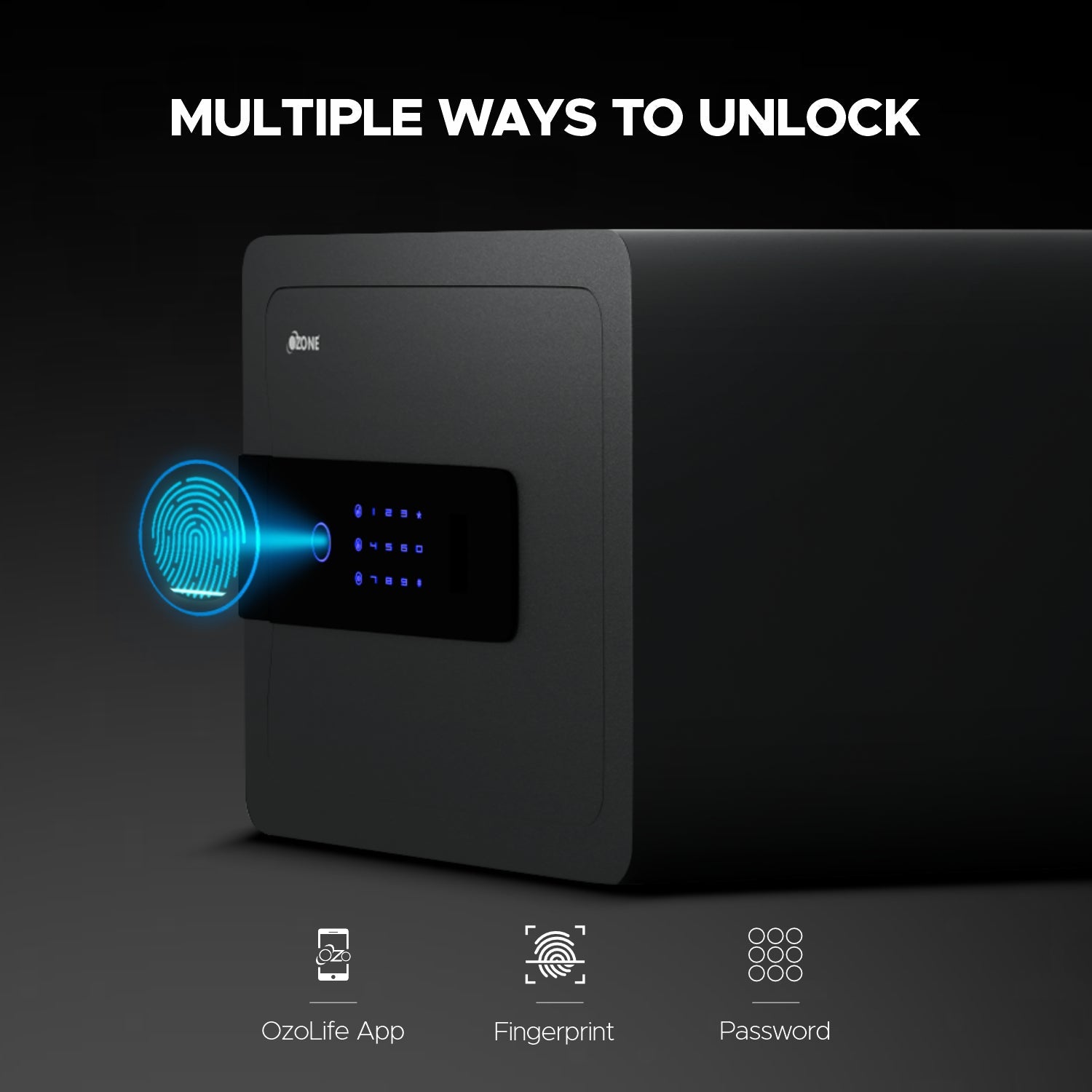 Ozone 30 Litres Wi-Fi Safe Locker for Home & Office – Fingerprint Lock, 3-in-1 Unlocking (OzoLife App, Fingerprint & Password), Size: 300H x 380W x 300D mm, Weight: 13kg, 2-Year Warranty - Ozone Group