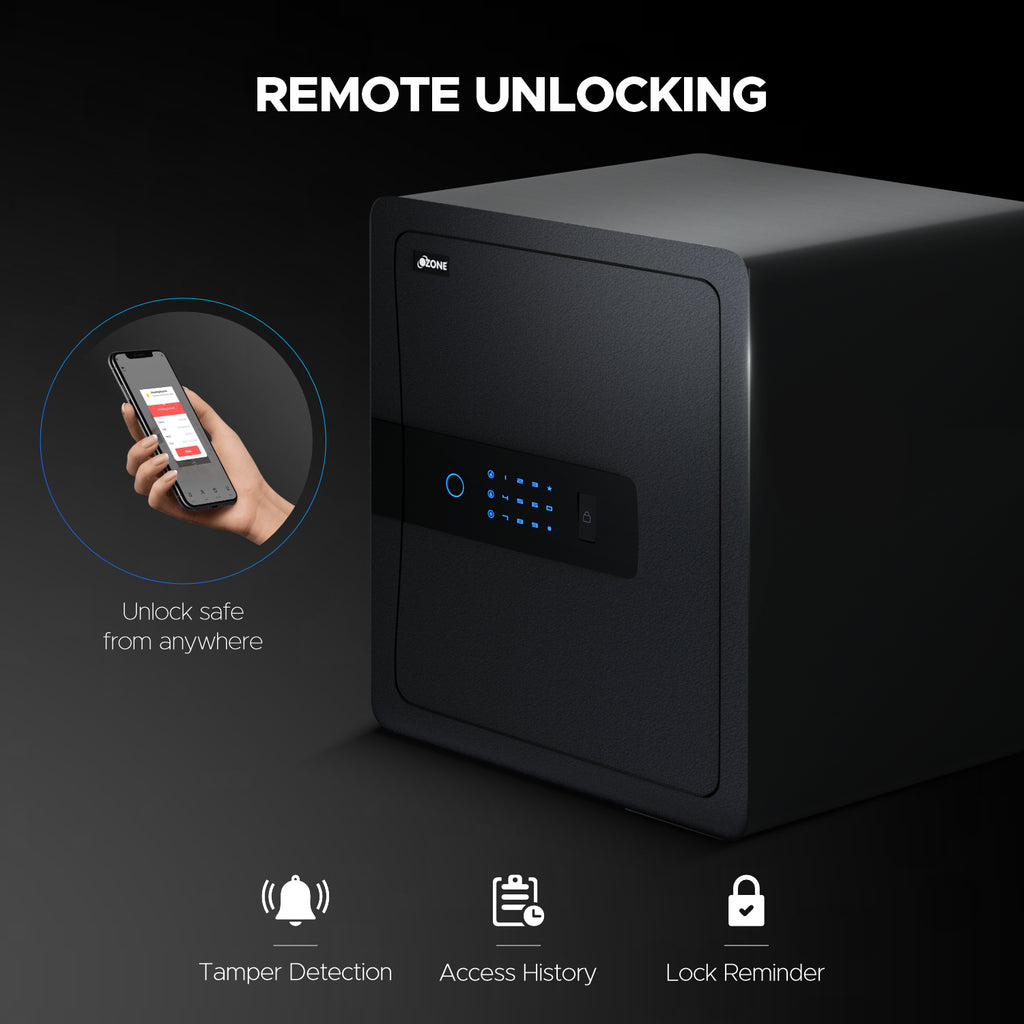 Ozone 45 Litres Wi-Fi Safe Locker for Home & Office – Fingerprint Lock, 3-in-1 Unlocking (OzoLife App, Fingerprint & Password), Size: 450H x 380W x 320D mm, Weight: 18kg, 2-Year Warranty