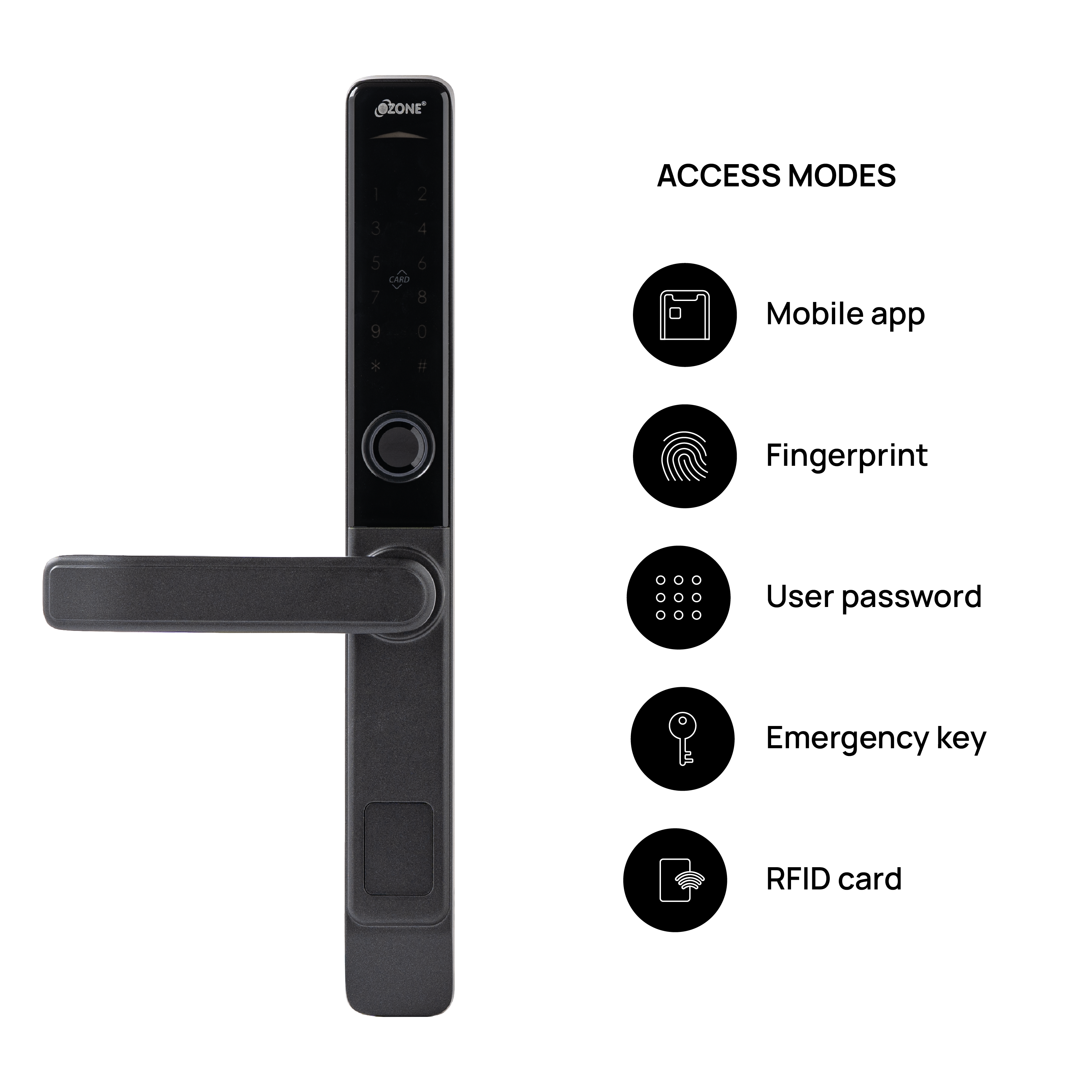 Ozone Narrow Style Wi-Fi Smart Door Lock with 4-way access for Swing Doors | Door Thickness: 35-80 mm - Ozone Group