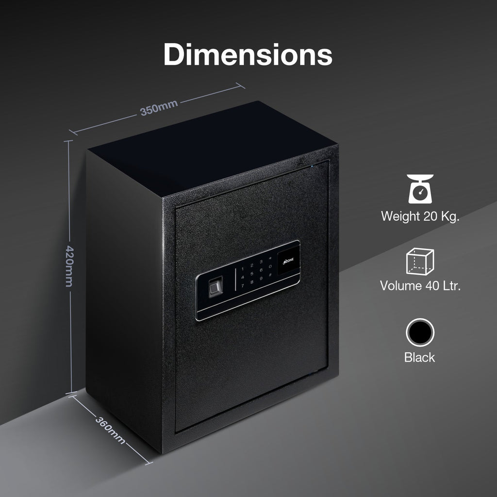 Ozone 40 Litres Wi-Fi Safe Locker for Home & Office – Fingerprint Lock, 3-in-1 Unlocking (OzoLife App, Fingerprint & Password), Size: 420H x 350W x 360D mm, Weight: 16.6kg, 2-Year Warranty - Ozone Group