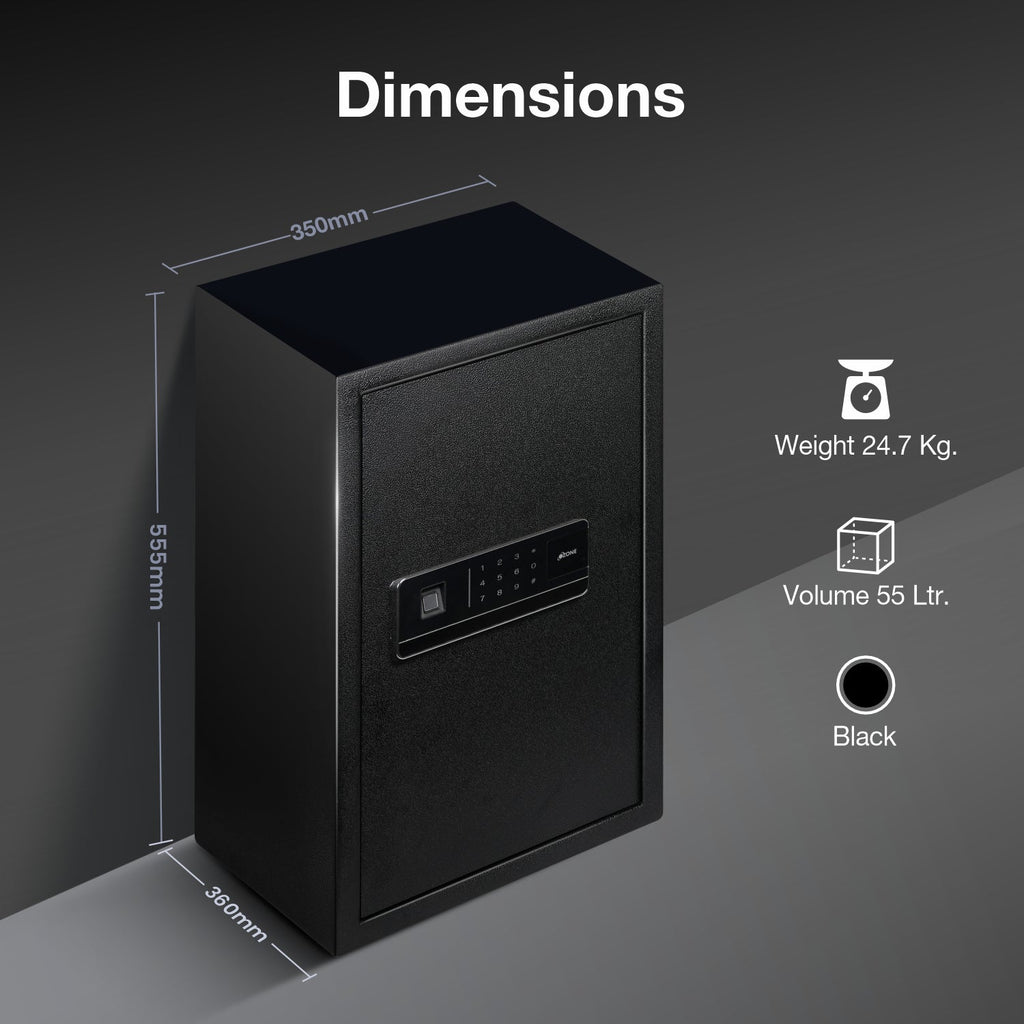 Ozone 55 Litres Wi-Fi Safe Locker for Home & Office – Fingerprint Lock, 3-in-1 Unlocking (OzoLife App, Fingerprint & Password), Size: 555H x 350W x 360D mm, Weight: 24.7kg, 2-Year Warranty - Ozone Group