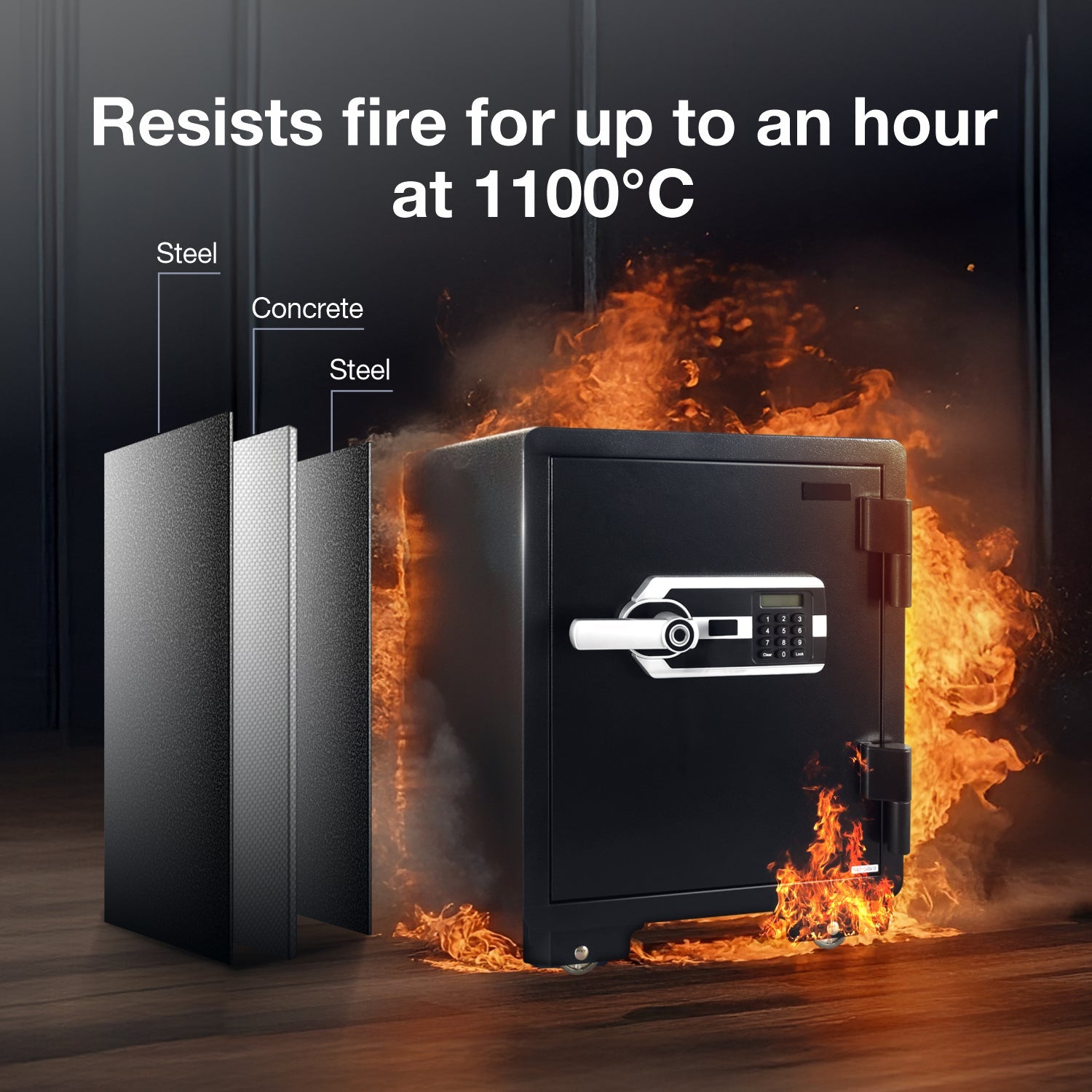 Ozone 40 Litres Fire-resistant Safe Locker for Factories & Warehouses – Fingerprint Lock, 2-in-1 Unlocking (Fingerprint & Password), Size: 595H x 460W x 470D mm, Weight: 76kg, 2-Year Warranty - Ozone Group