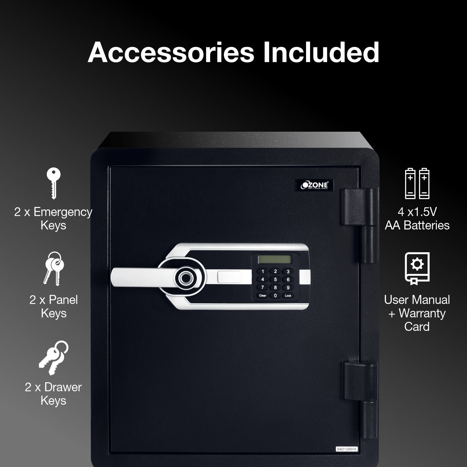 Ozone 40 Litres Fire-resistant Safe Locker for Factories & Warehouses – Fingerprint Lock, 2-in-1 Unlocking (Fingerprint & Password), Size: 595H x 460W x 470D mm, Weight: 76kg, 2-Year Warranty - Ozone Group