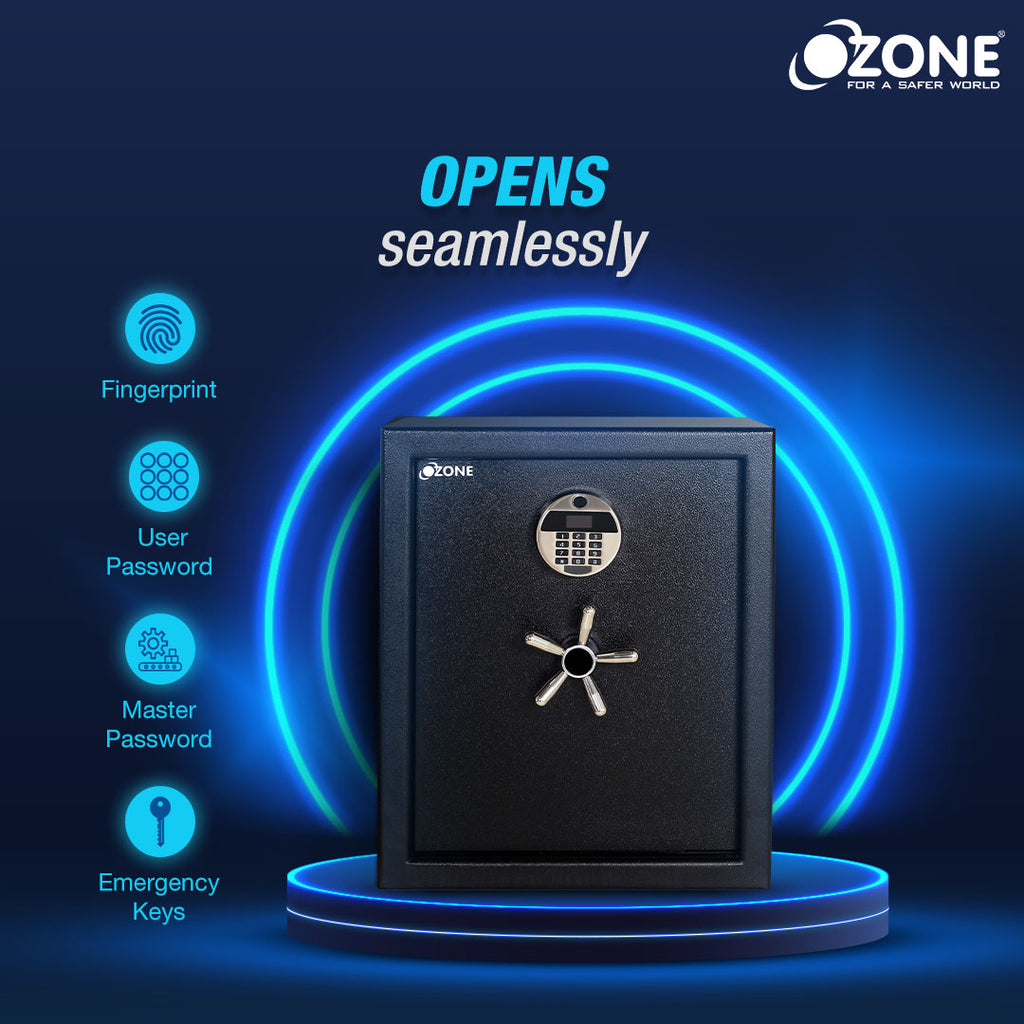 Ozone 78 Litres Anti-burglary Safe Locker for Factories & Warehouses – Fingerprint Lock, 2-in-1 Unlocking (Fingerprint & Password), Size: 555H x 460W x 360D mm, Weight: 64.34kg, 2-Year Warranty