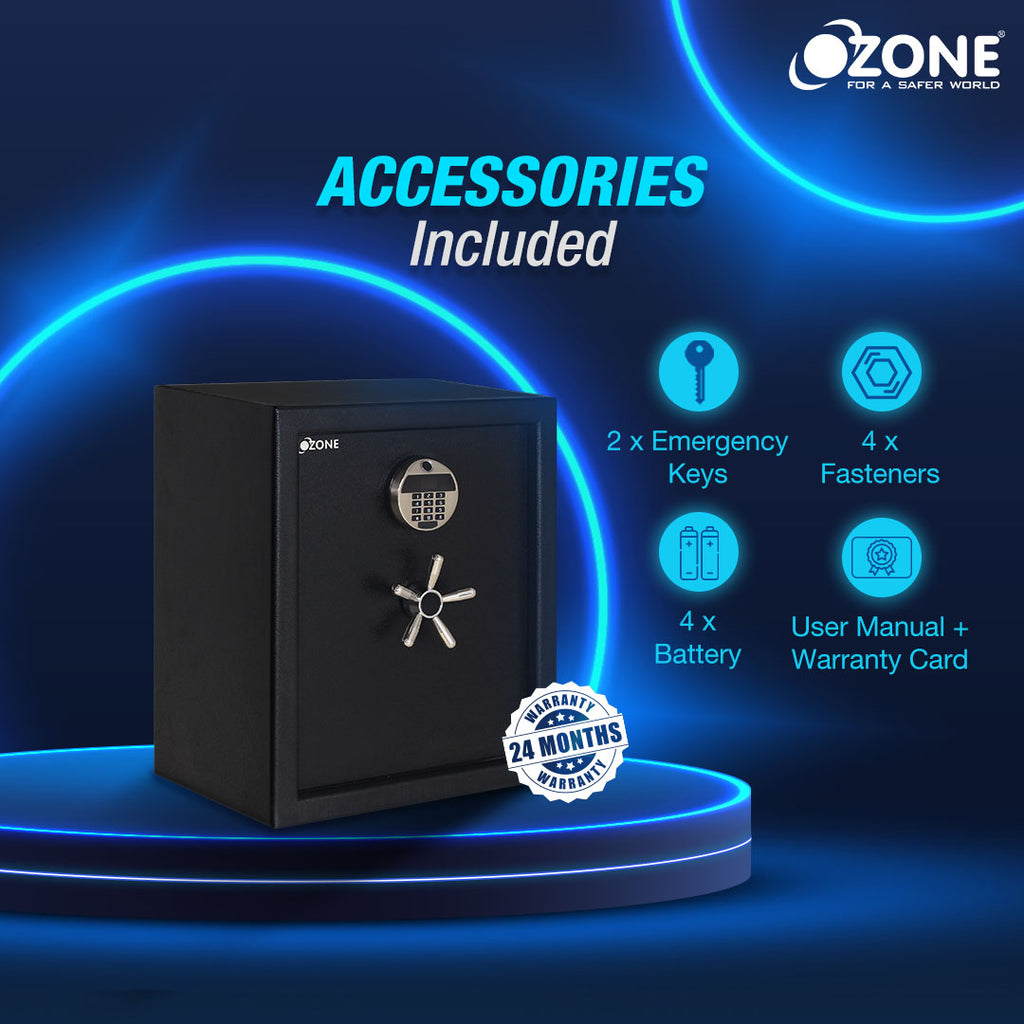 Ozone 78 Litres Anti-burglary Safe Locker for Factories & Warehouses – Fingerprint Lock, 2-in-1 Unlocking (Fingerprint & Password), Size: 555H x 460W x 360D mm, Weight: 64.34kg, 2-Year Warranty