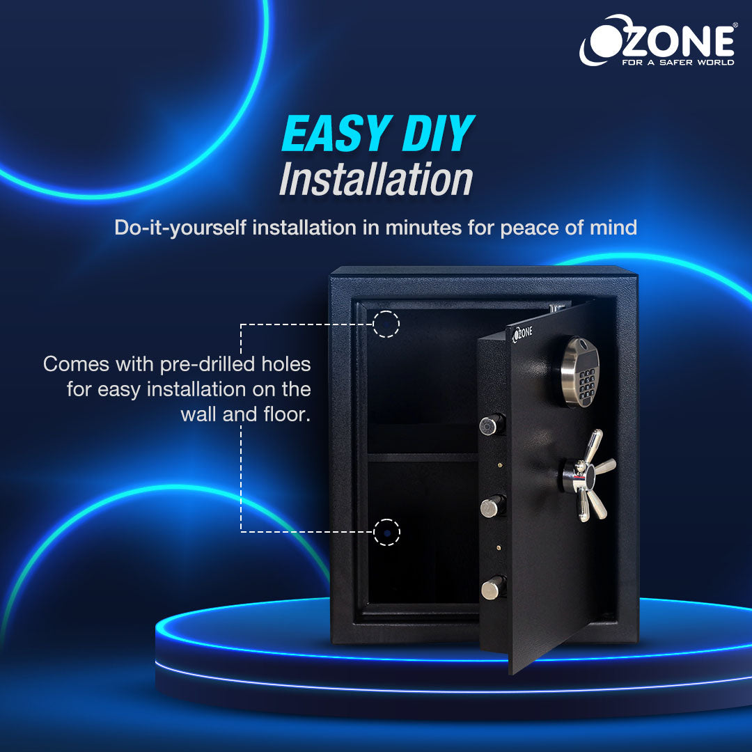 Ozone 78 Litres Anti-burglary Safe Locker for Factories & Warehouses – Fingerprint Lock, 2-in-1 Unlocking (Fingerprint & Password), Size: 555H x 460W x 360D mm, Weight: 64.34kg, 2-Year Warranty