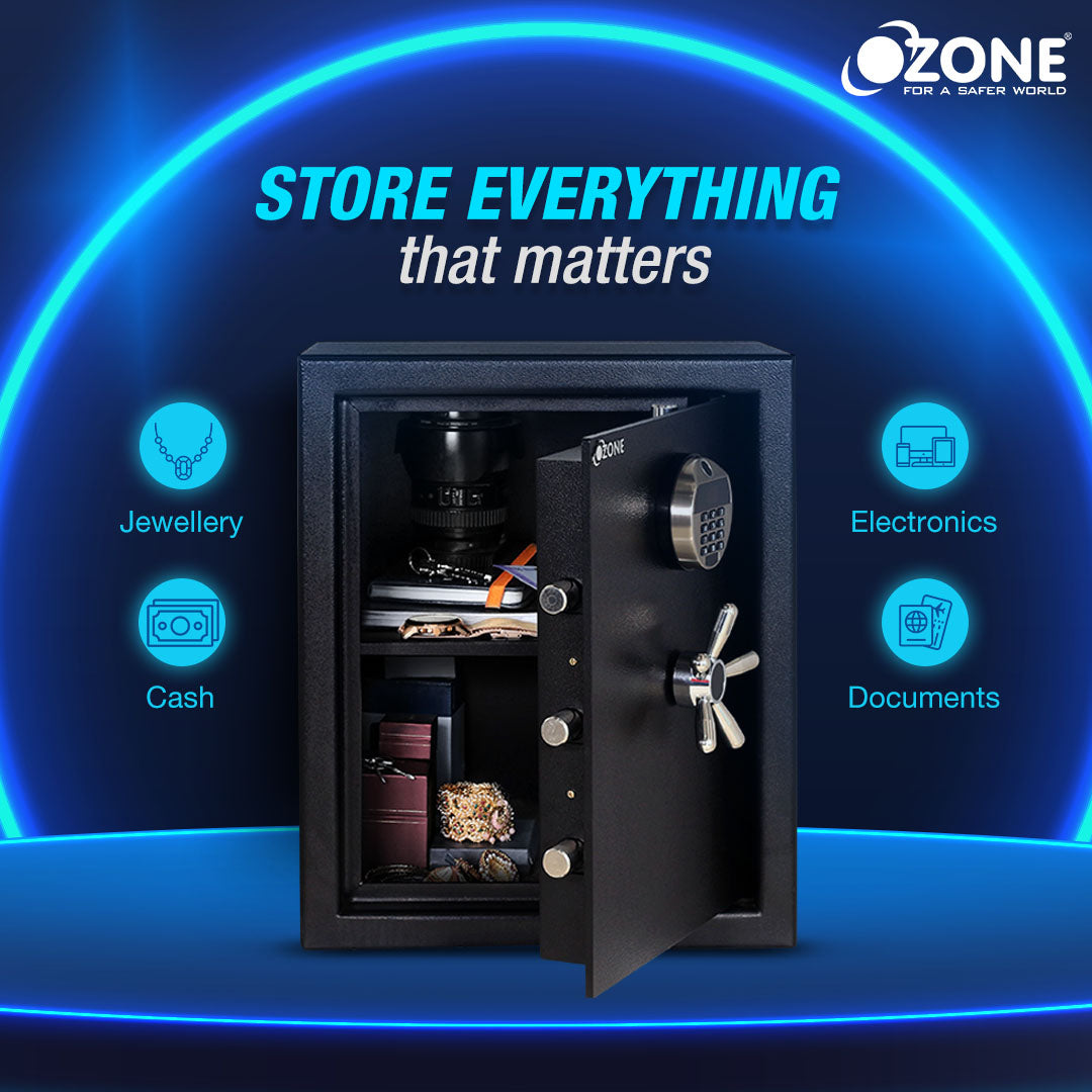 Ozone 78 Litres Anti-burglary Safe Locker for Factories & Warehouses – Fingerprint Lock, 2-in-1 Unlocking (Fingerprint & Password), Size: 555H x 460W x 360D mm, Weight: 64.34kg, 2-Year Warranty