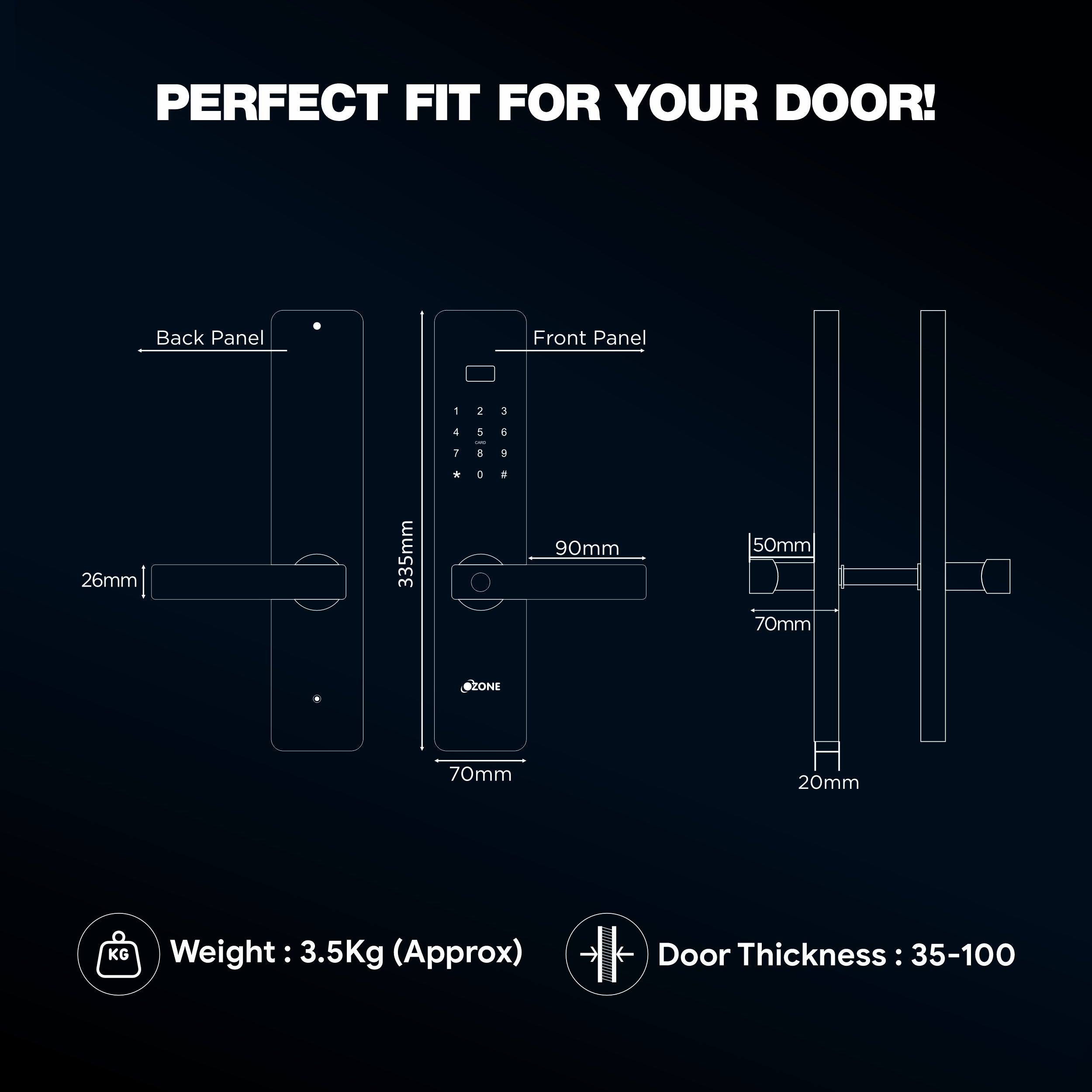 Ozone Morphy Plus Smart Door Lock with 3-way access | Door Thickness: 35-100 mm (Satin Chrome)