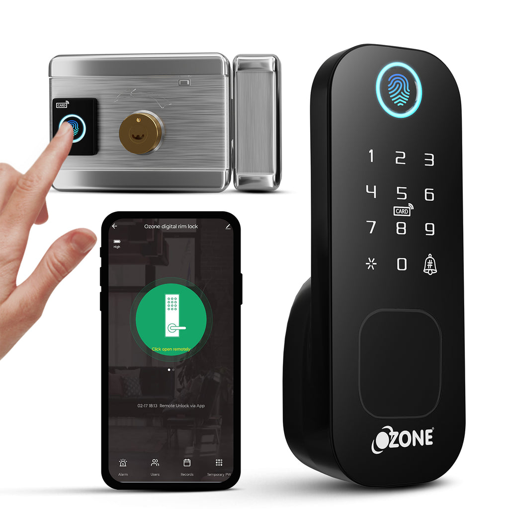 Ozone Double-sided Fingerprint Rim Lock with 4-way access | Door Thickness: 20-65 mm
