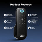 Ozone Double-sided Fingerprint Rim Lock with 4-way access | Door Thickness: 20-65 mm