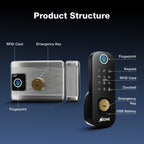 Ozone Double-sided Fingerprint Rim Lock with 4-way access | Door Thickness: 20-65 mm