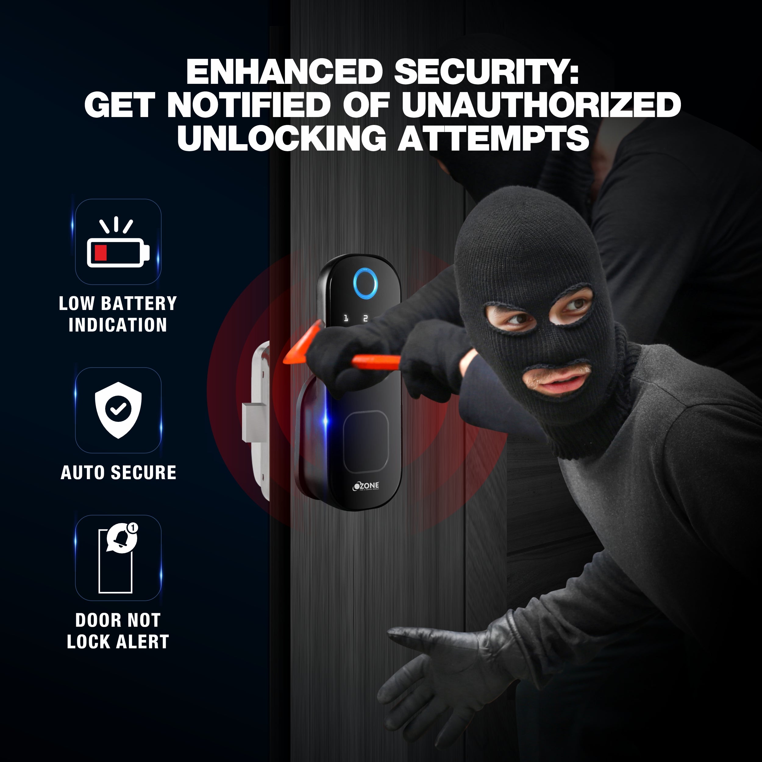 Ozone Cleo Wi-Fi Smart Door Lock with 4-way access | Door Thickness: 20-65 mm - Ozone Group