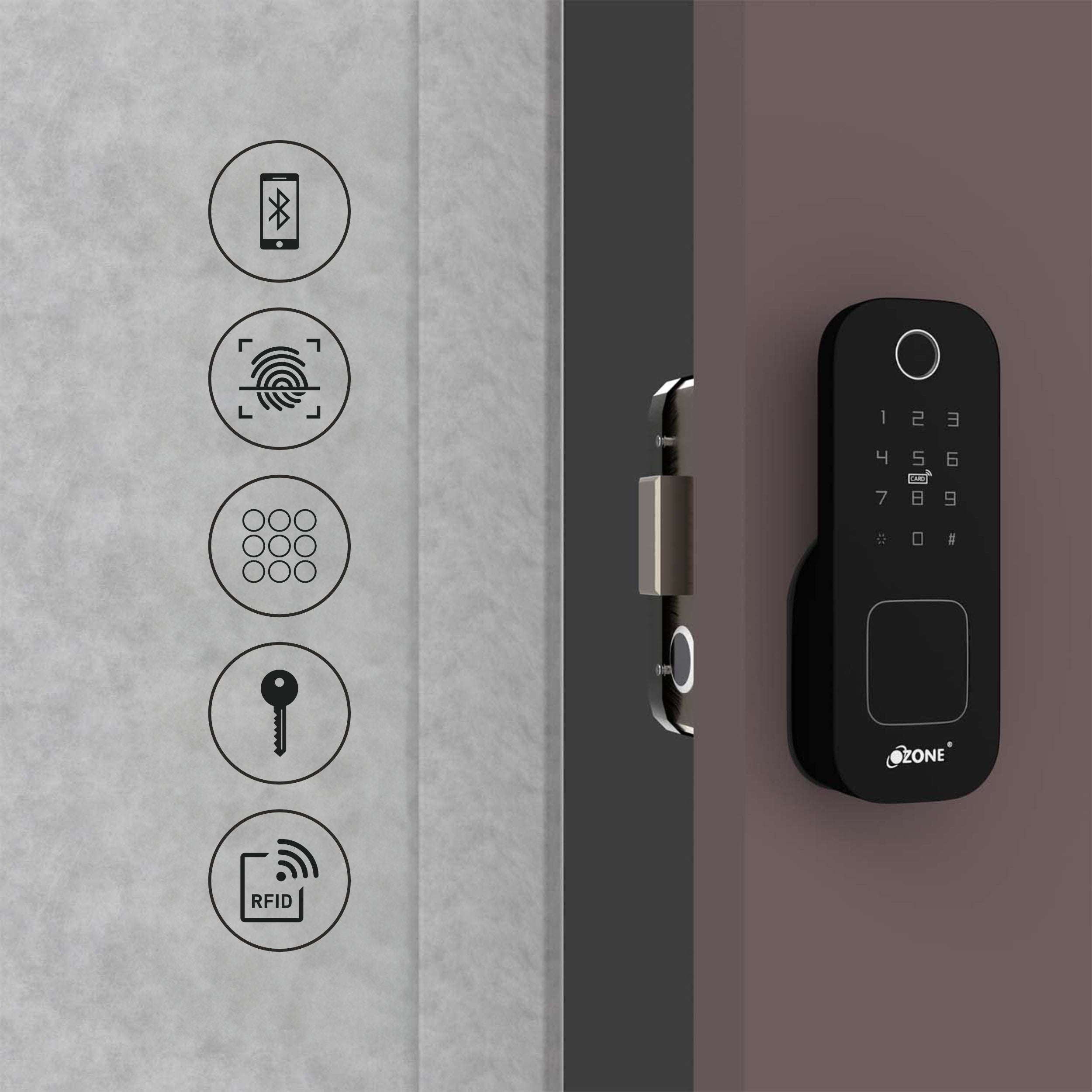 Ozone Cleo Wi-Fi Smart Door Lock with 4-way access | Door Thickness: 20-65 mm - Ozone Group