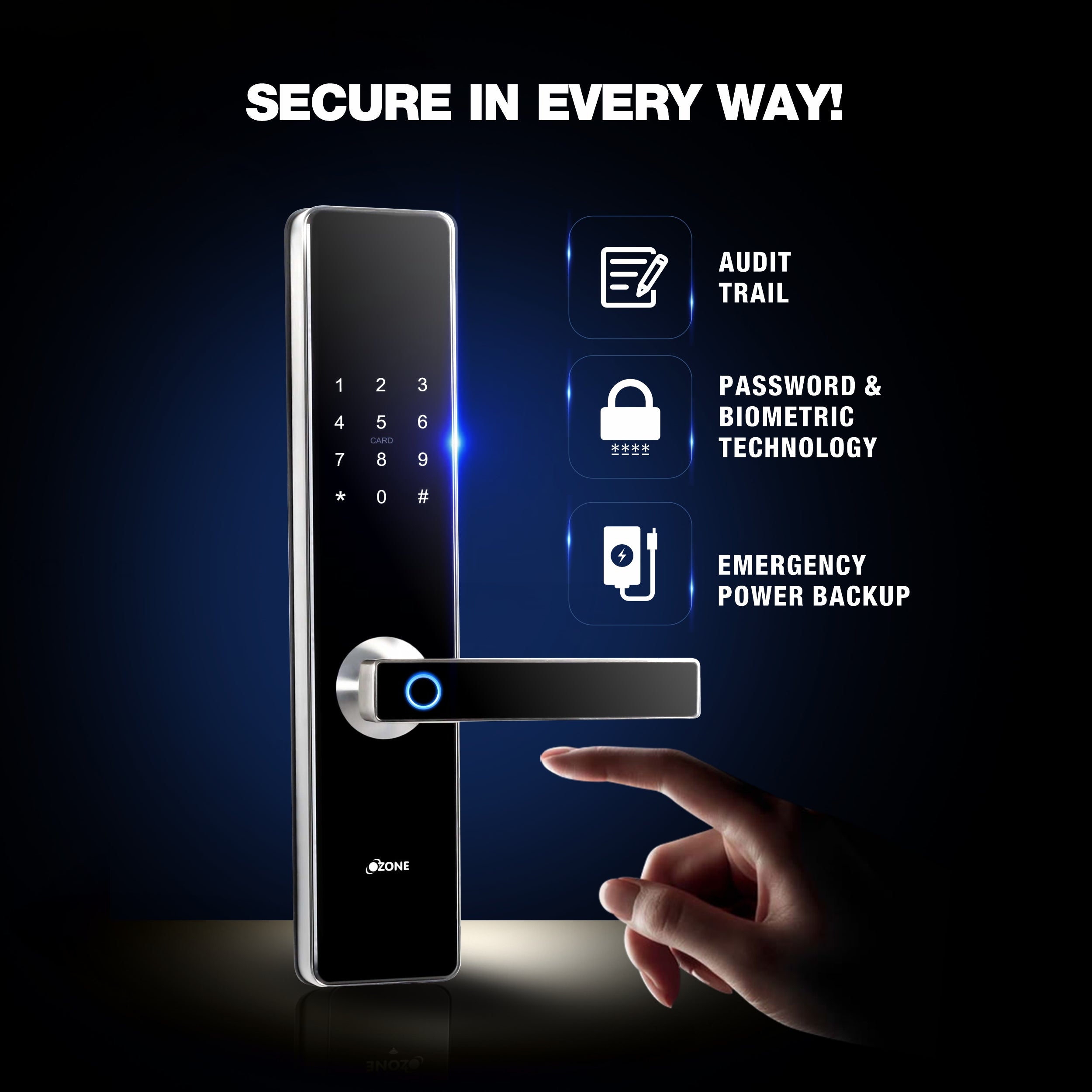 Ozone Morphy Plus Bluetooth Smart Door Lock with 4-way access | Door Thickness: 35-100 mm - Ozone Group
