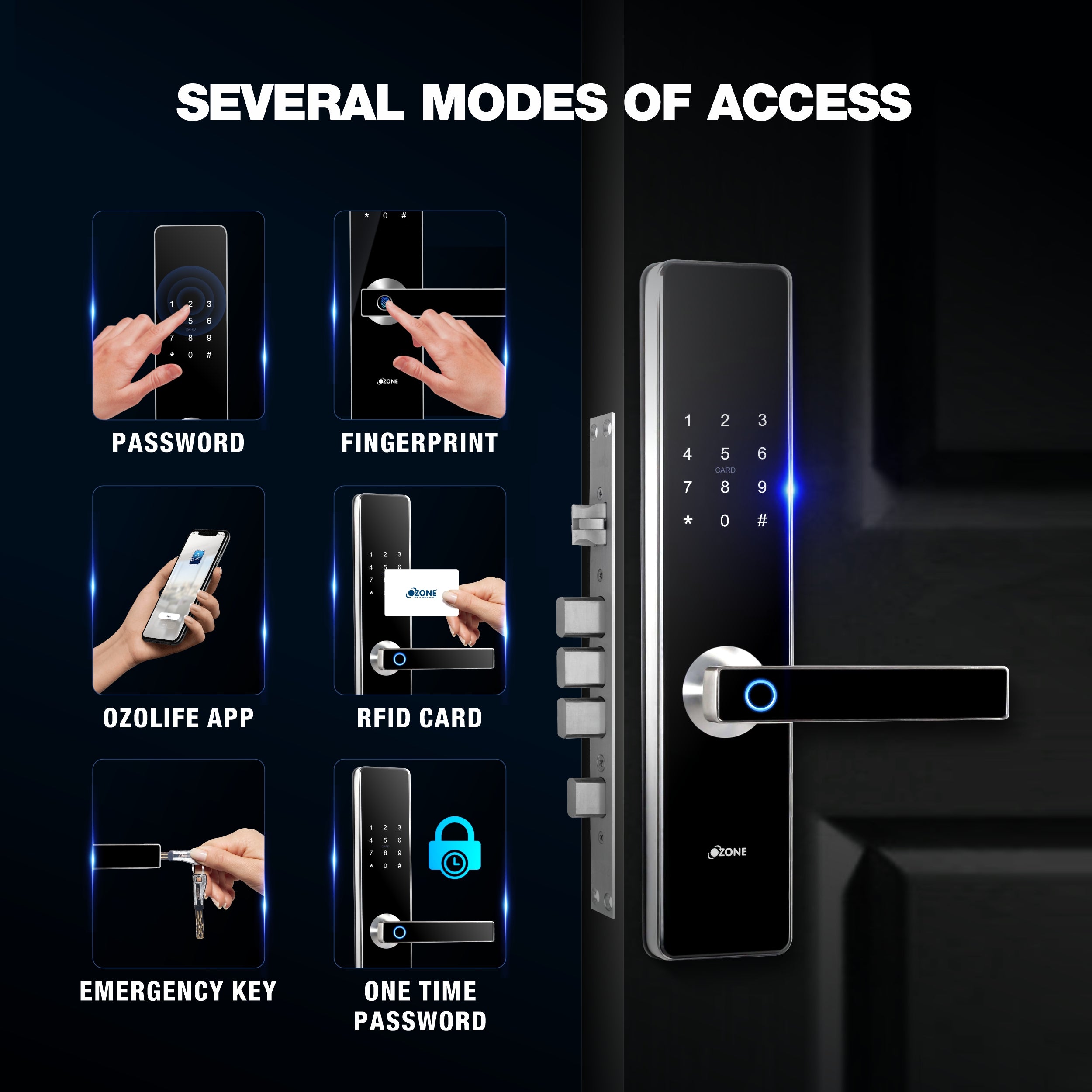 Ozone Morphy Plus Bluetooth Smart Door Lock with 4-way access | Door Thickness: 35-100 mm - Ozone Group