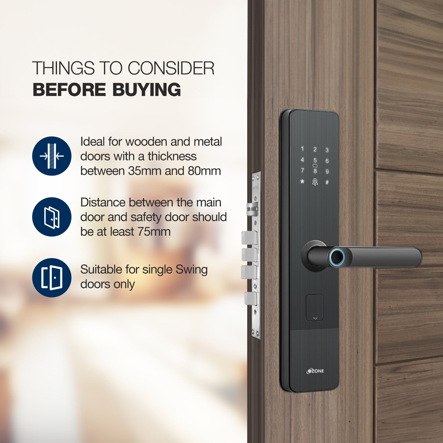 Ozone Morphy NXT Bluetooth Smart Door Lock with 4-way access | Door Thickness: 35-80 mm (Grey)
