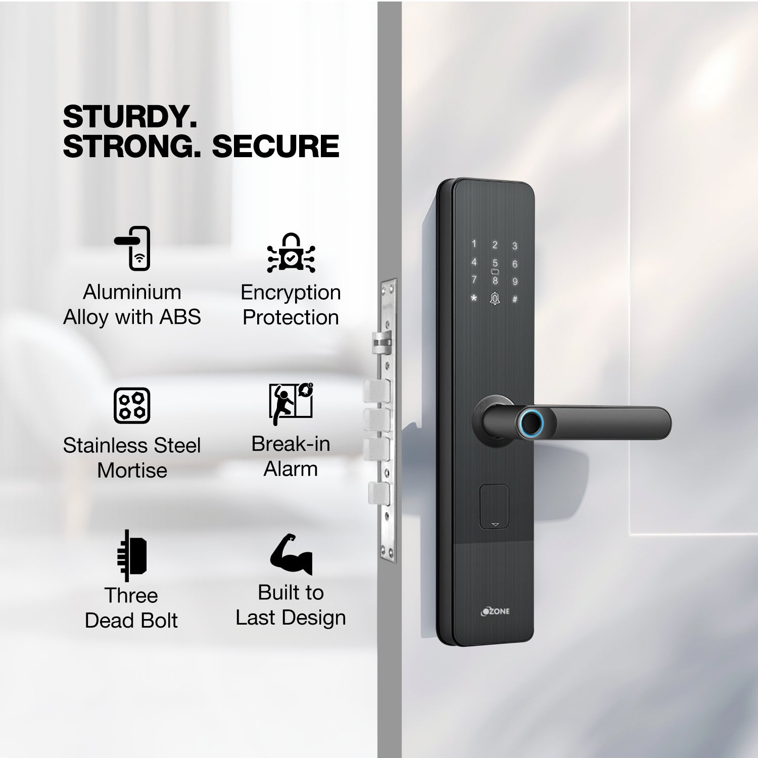 Ozone Morphy NXT Bluetooth Smart Door Lock with 4-way access | Door Thickness: 35-80 mm (Grey)