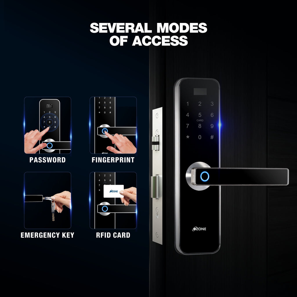 Ozone Morphy M Smart Door Lock with 3-way access | Door Thickness: 35-100 mm (Satin Chrome) - Ozone Group