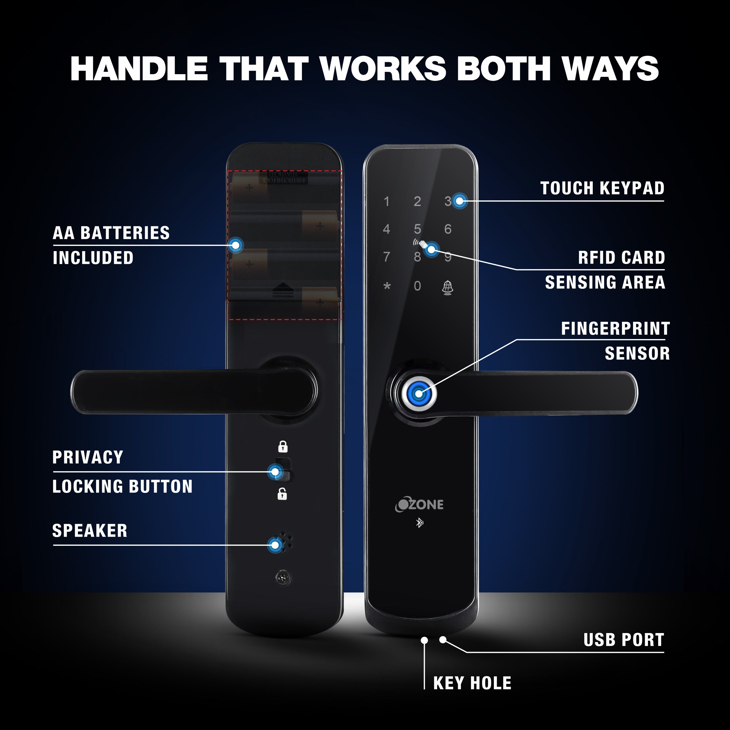 Ozone Morphy Eco Bluetooth Smart Door Lock with 4-way access | Door Thickness: 35-80 mm