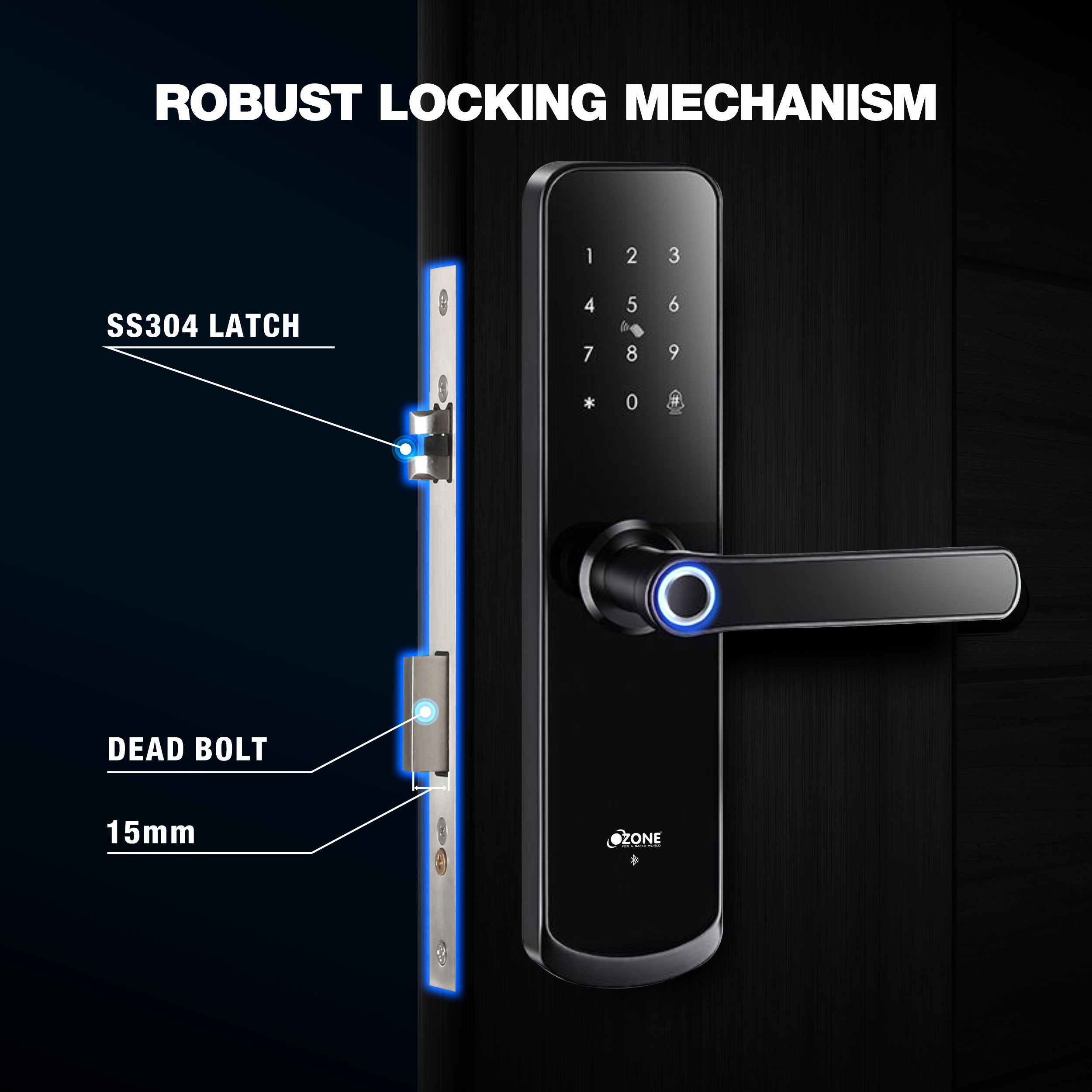 Ozone Morphy Eco Bluetooth Smart Door Lock with 4-way access | Door Thickness: 35-80 mm