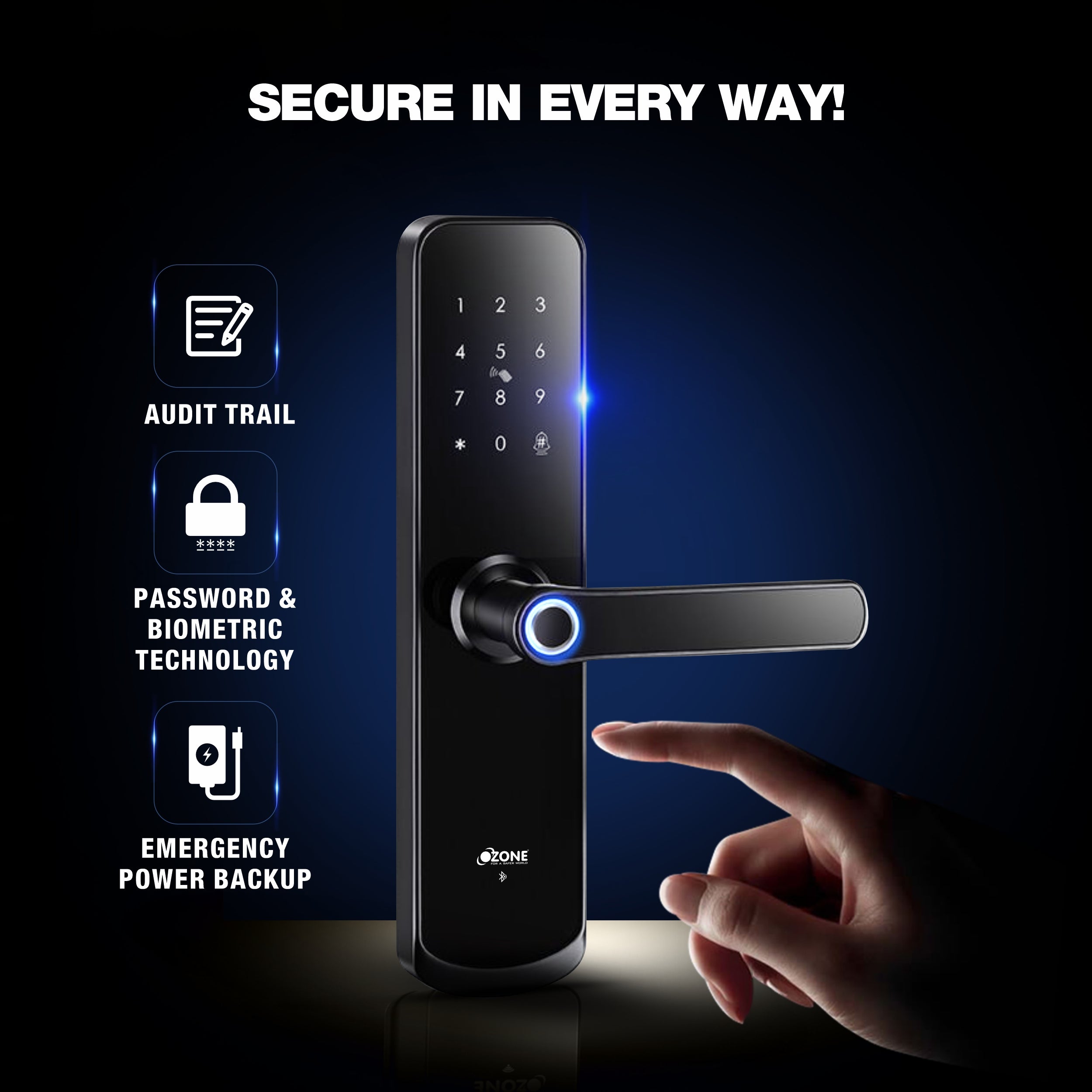 Ozone Morphy Eco Bluetooth Smart Door Lock with 4-way access | Door Thickness: 35-80 mm