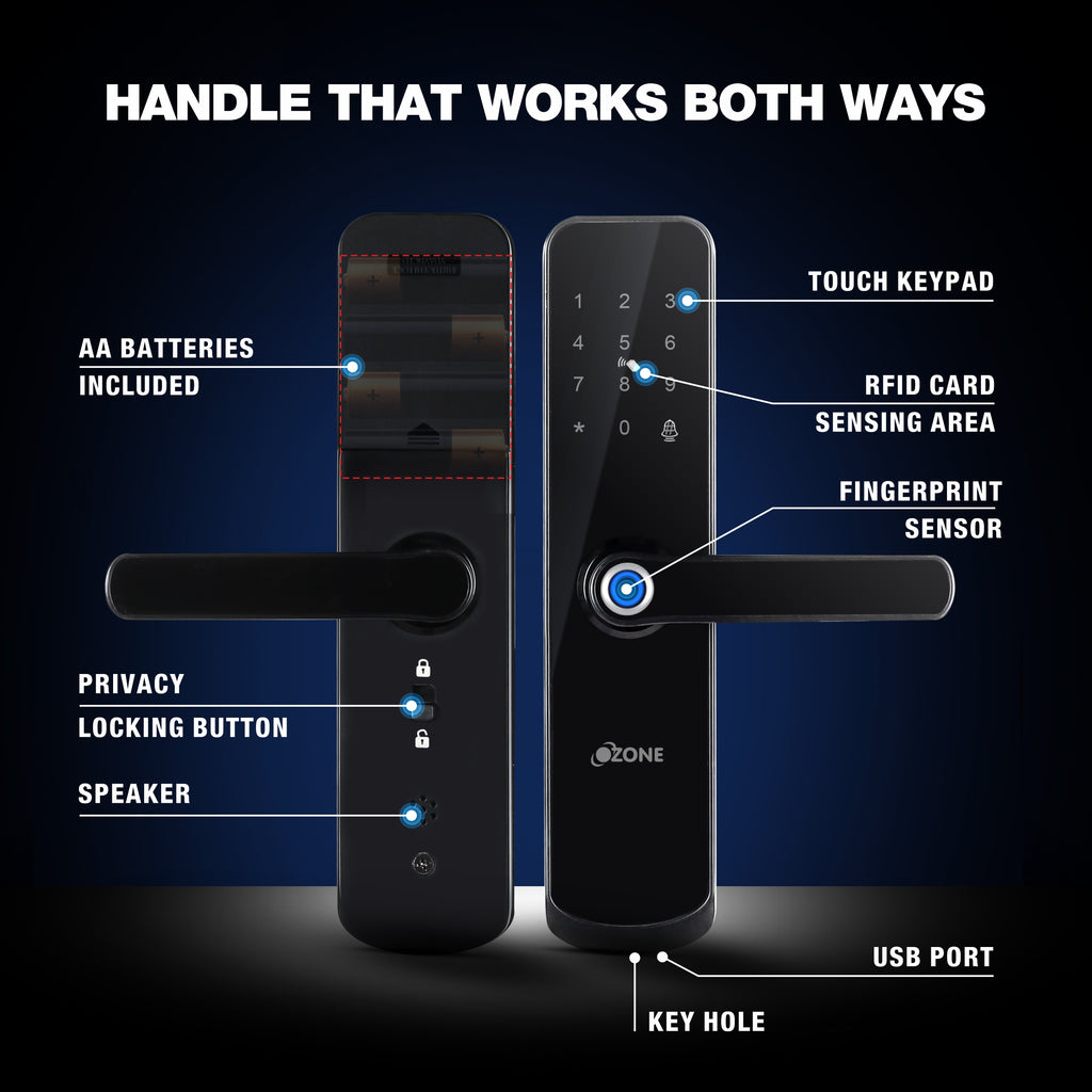 Ozone Morphy Eco Wi-Fi Smart Door Lock with 4-way access | Door Thickness: 35-80 mm