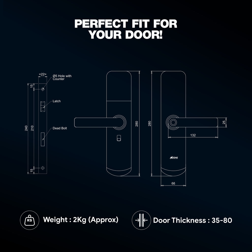 Ozone Morphy Eco Wi-Fi Smart Door Lock with 4-way access | Door Thickness: 35-80 mm