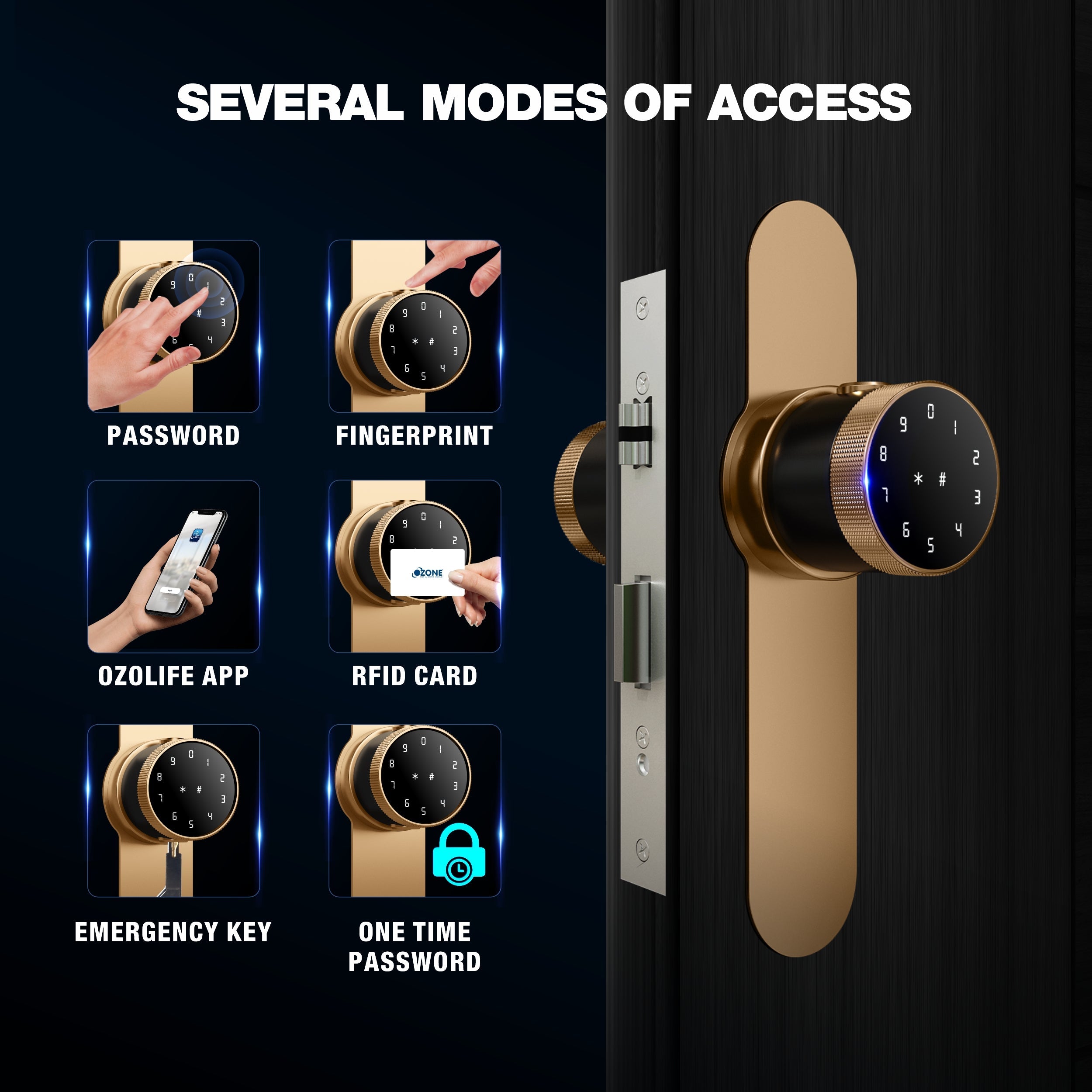 Ozone Oracle Bluetooth Smart Door Lock with Lock Body with 4-way access | Door Thickness: 35-65 mm - Ozone Group