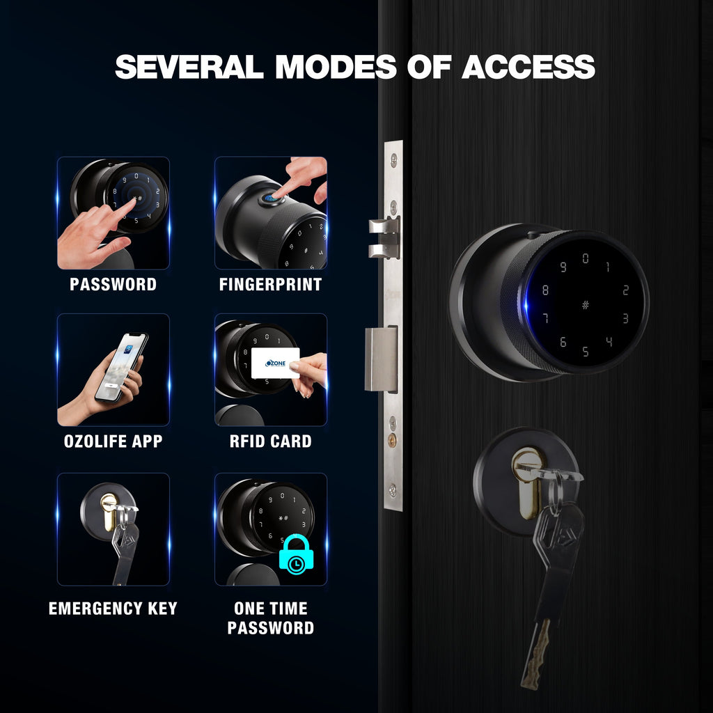 Ozone Oracle Bluetooth Smart Door Lock with Rose Plate with 4-way access | Door Thickness: 35-65 mm - Ozone Group