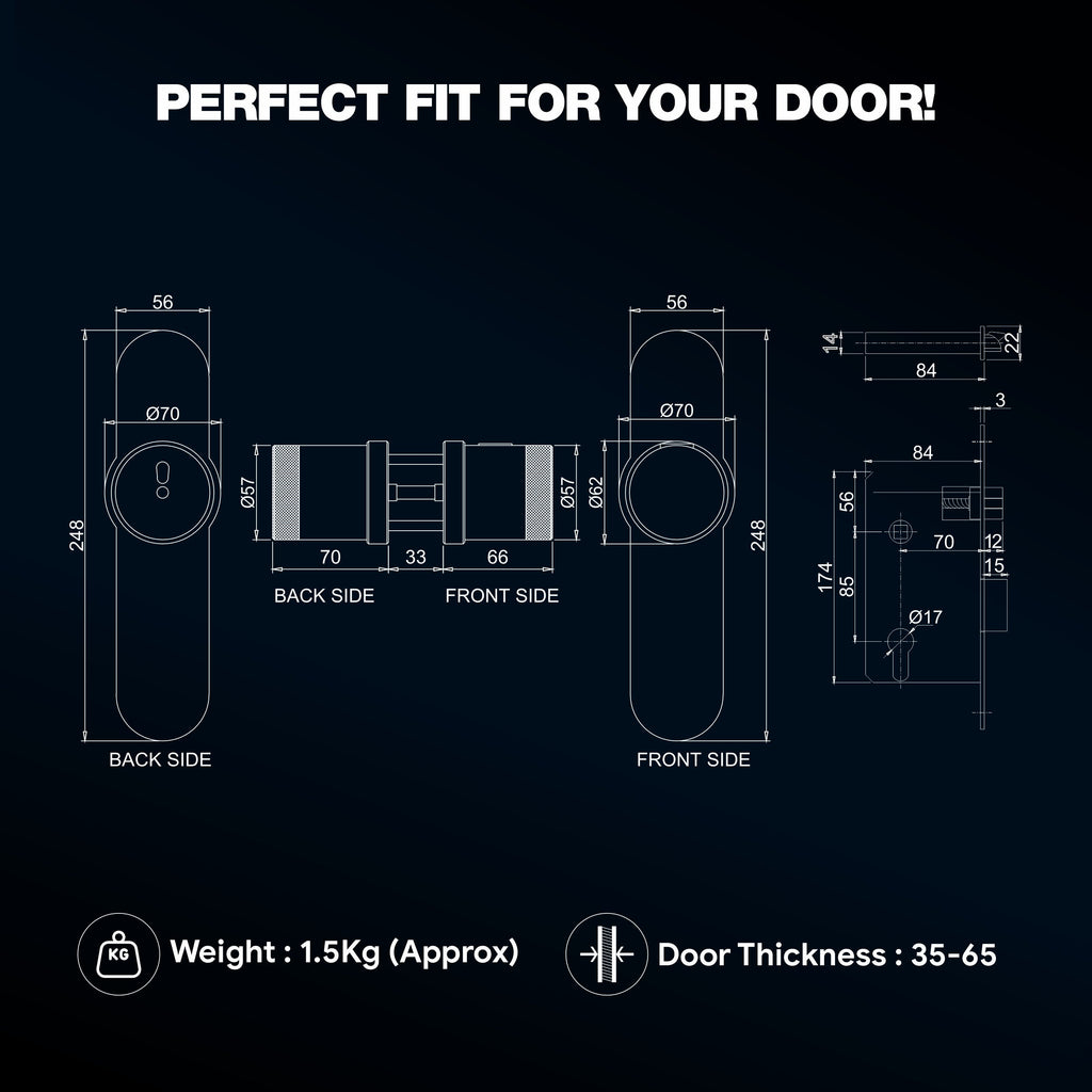 Ozone Oracle Bluetooth Smart Door Lock with Lock Body with 4-way access | Door Thickness: 35-65 mm - Ozone Group