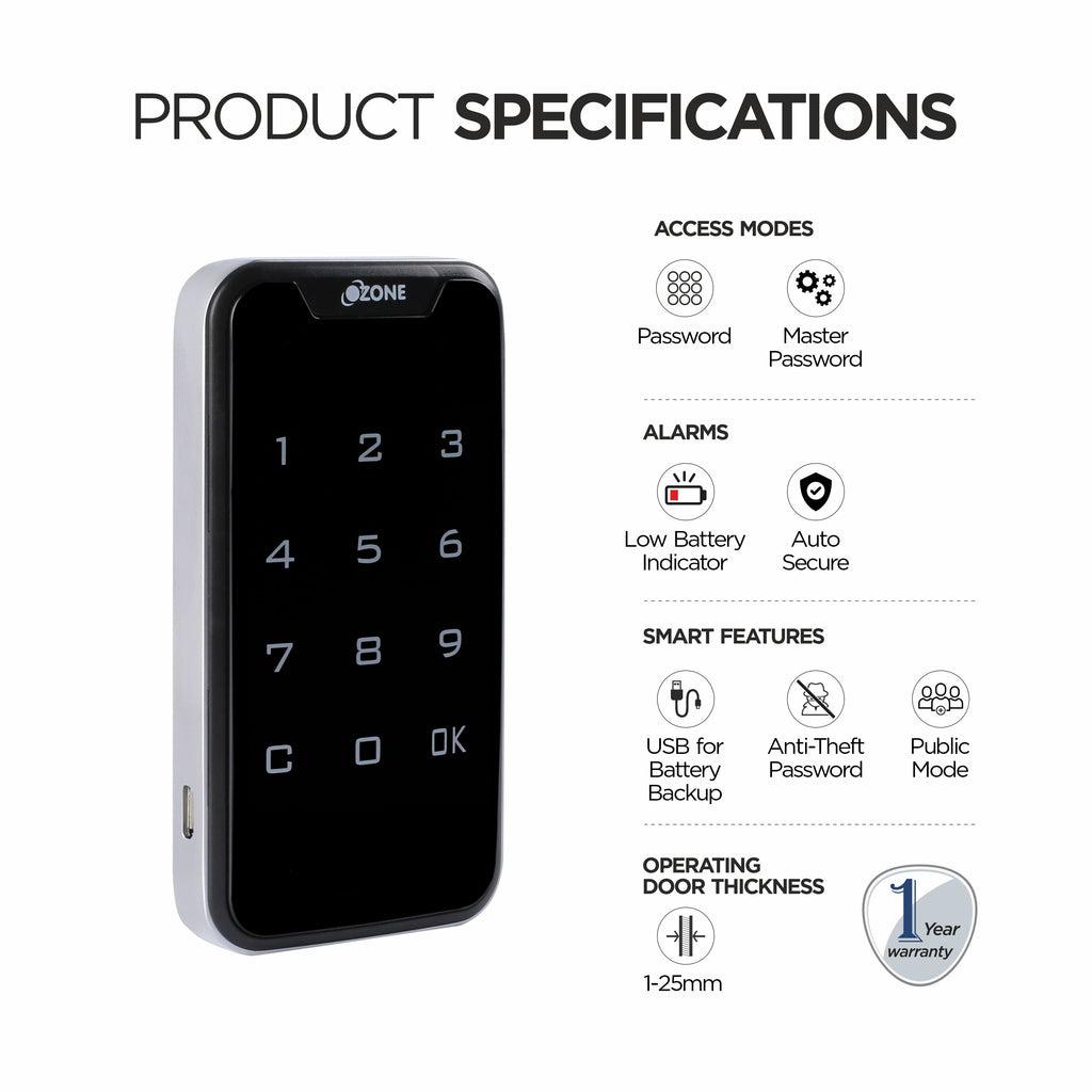 Ozone 201 Smart Furniture Lock with Password Access | For Wooden/Metal Cabinets & Wardrobes - Ozone Group