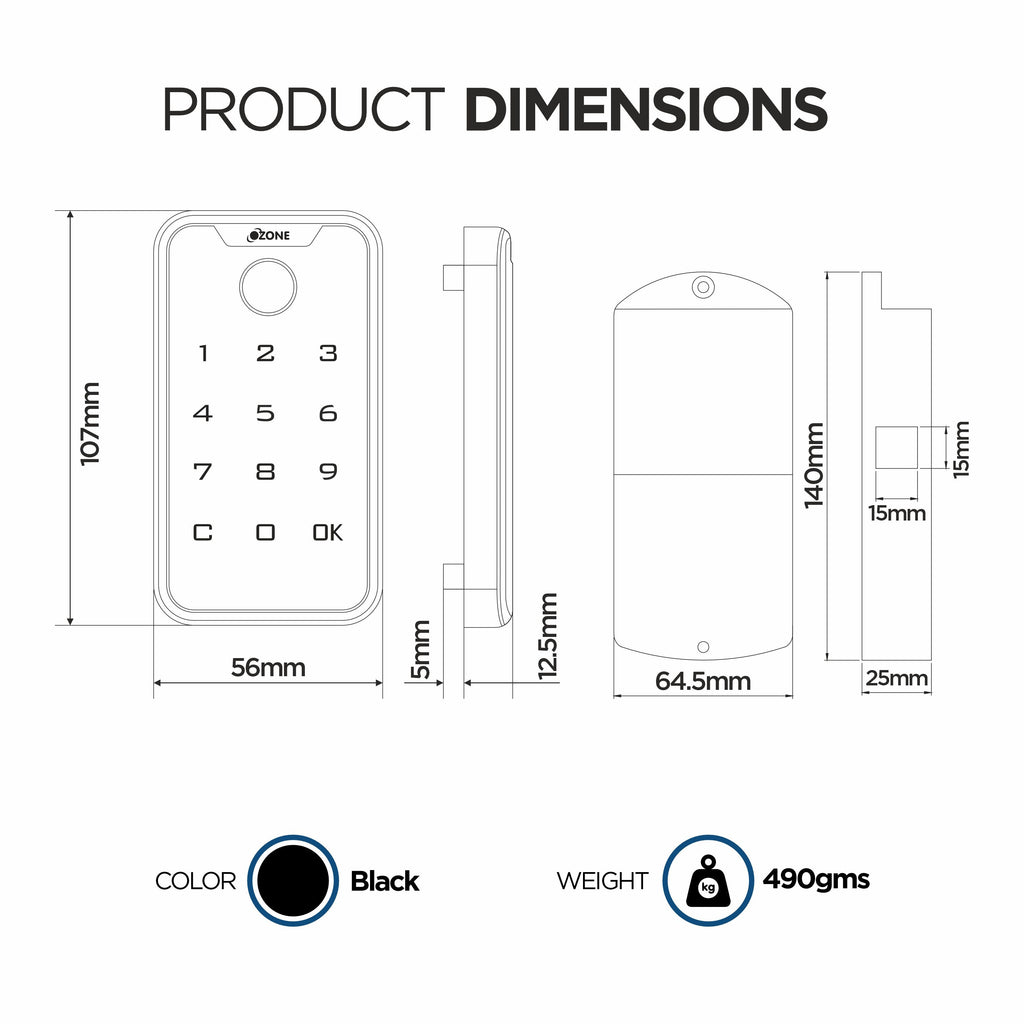 Ozone Smart Furniture Lock with 3-way Access | For Wooden & Metal Cabinets & Drawers - Ozone Group