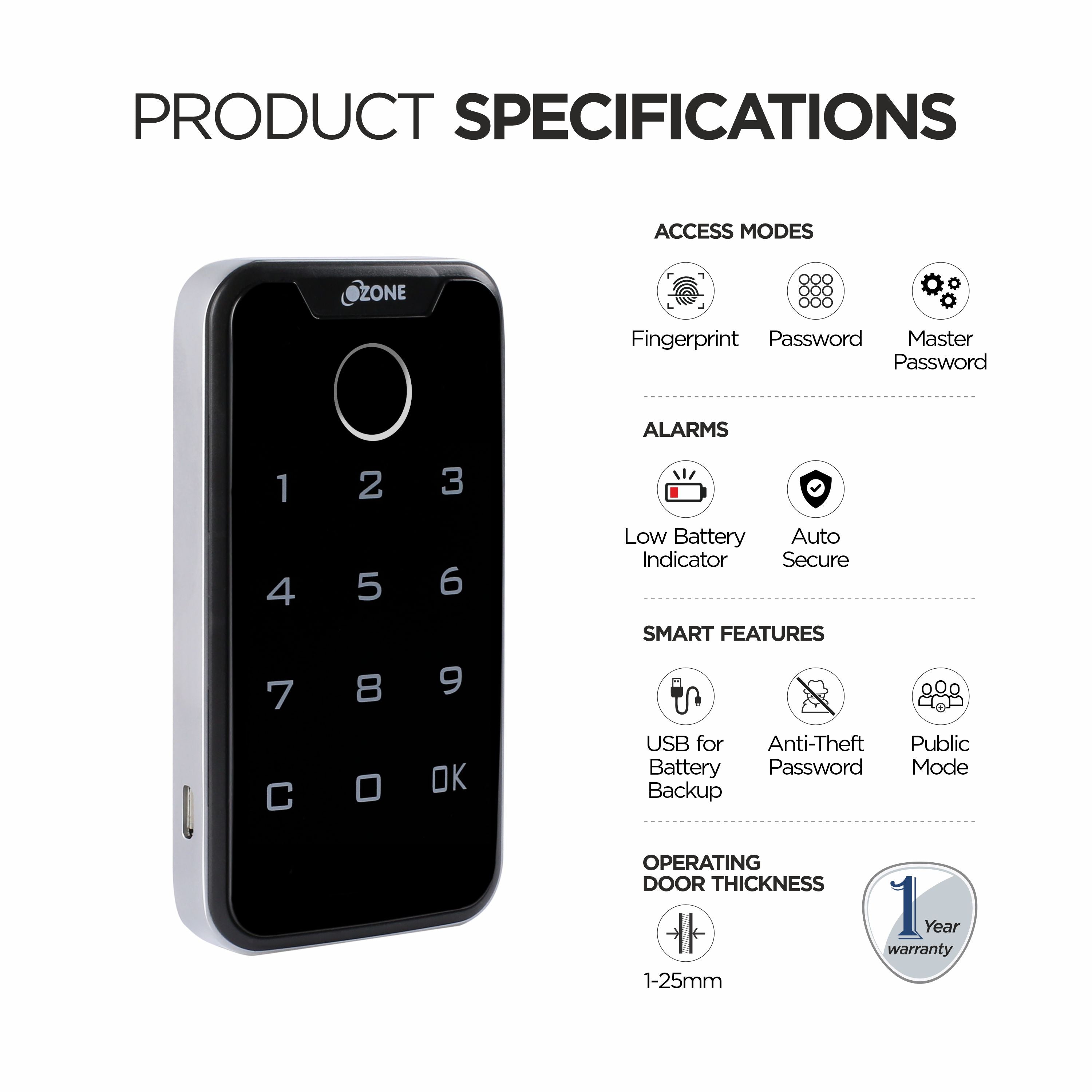 Ozone Smart Furniture Lock with 3-way Access | For Wooden & Metal Cabinets & Drawers - Ozone Group