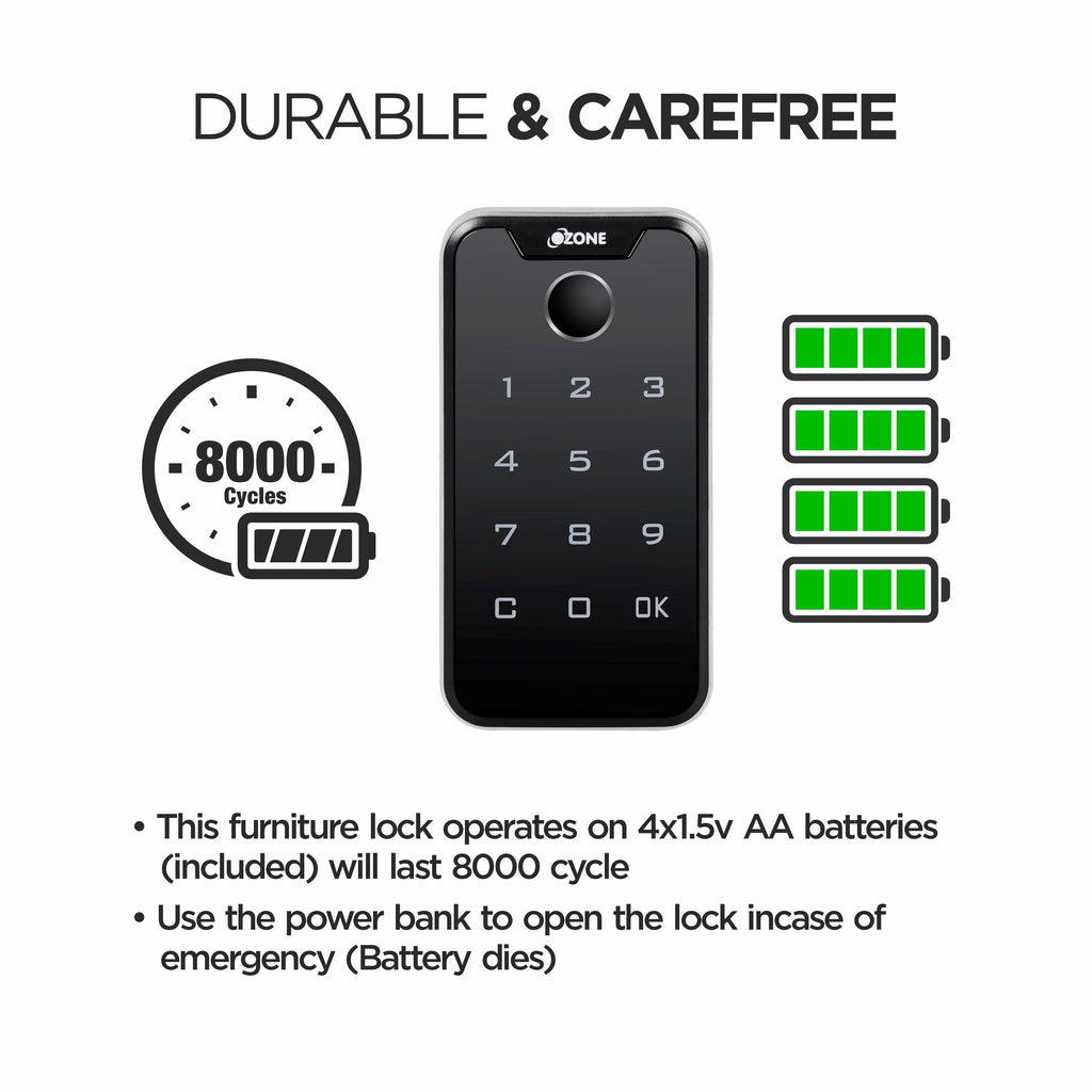 Ozone Smart Furniture Lock with 3-way Access | For Wooden & Metal Cabinets & Drawers - Ozone Group