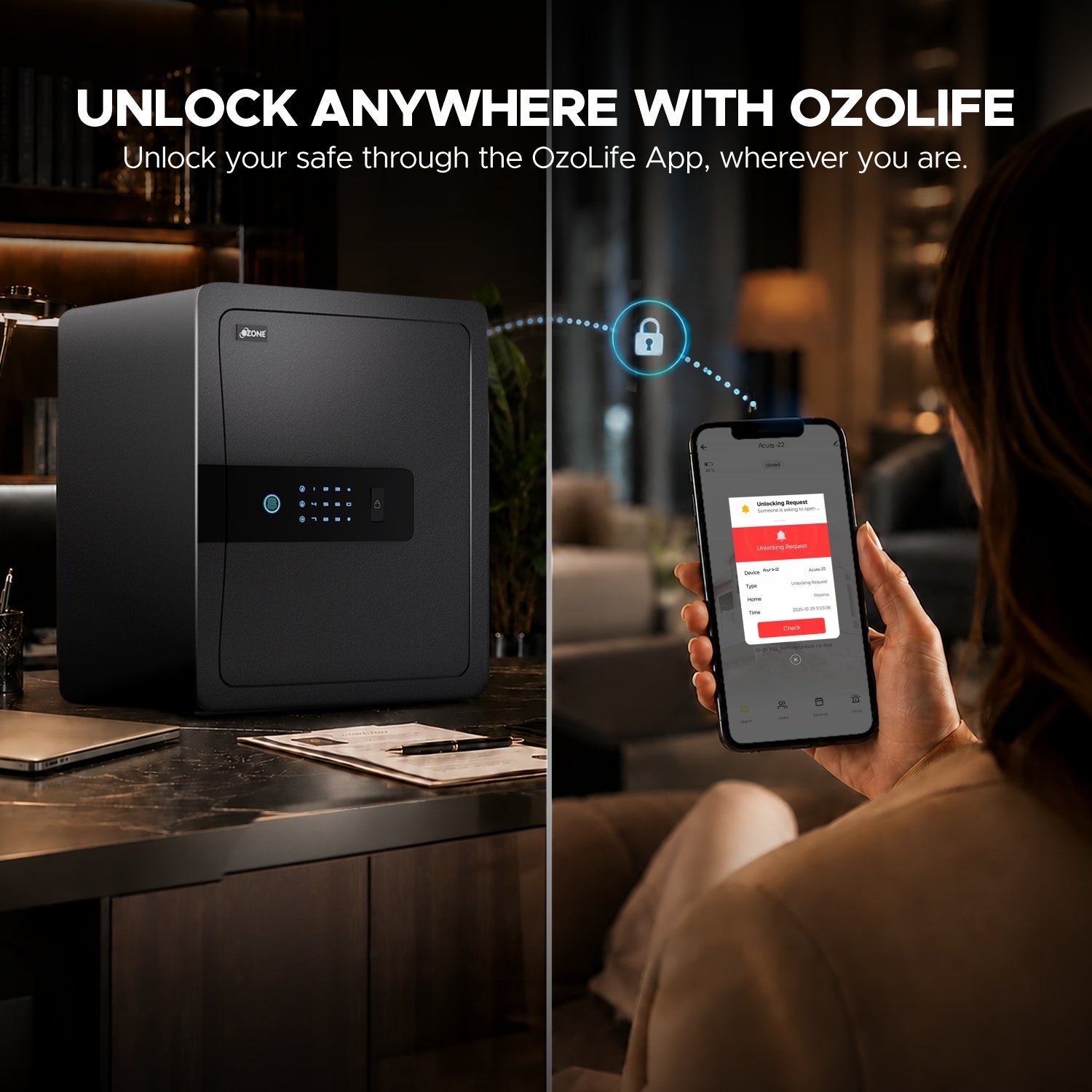 Ozone 45 Litres Wi-Fi Safe Locker for Home & Office – Fingerprint Lock, 3-in-1 Unlocking (OzoLife App, Fingerprint & Password), Size: 450H x 380W x 320D mm, Weight: 18kg, 2-Year Warranty