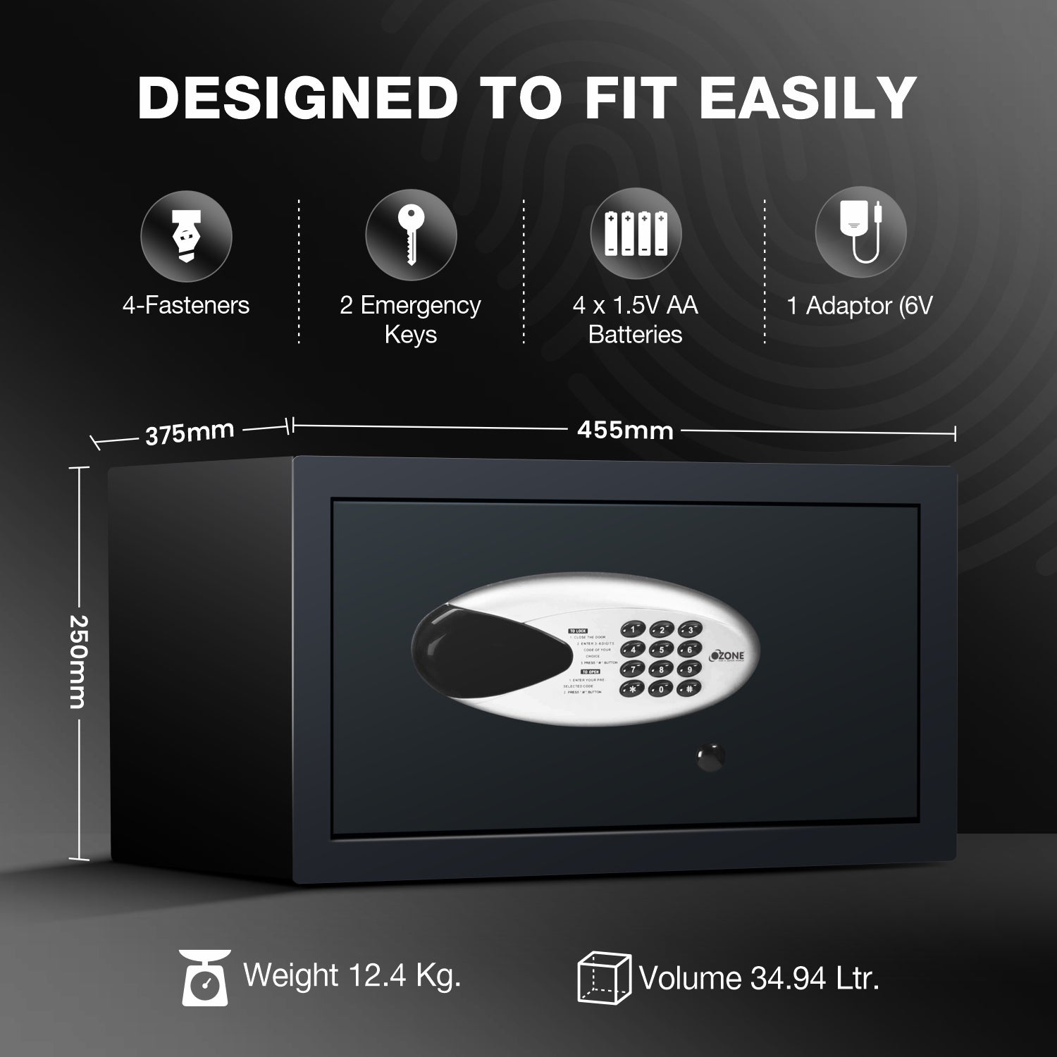 Ozone 34.94 Litres Digital Safe Locker for Home & Office – Digital Lock, 1-Way Unlocking (Password), Size: 250H x 455W x 375D mm, Weight: 12.4kg, 2-Year Warranty - Ozone Group