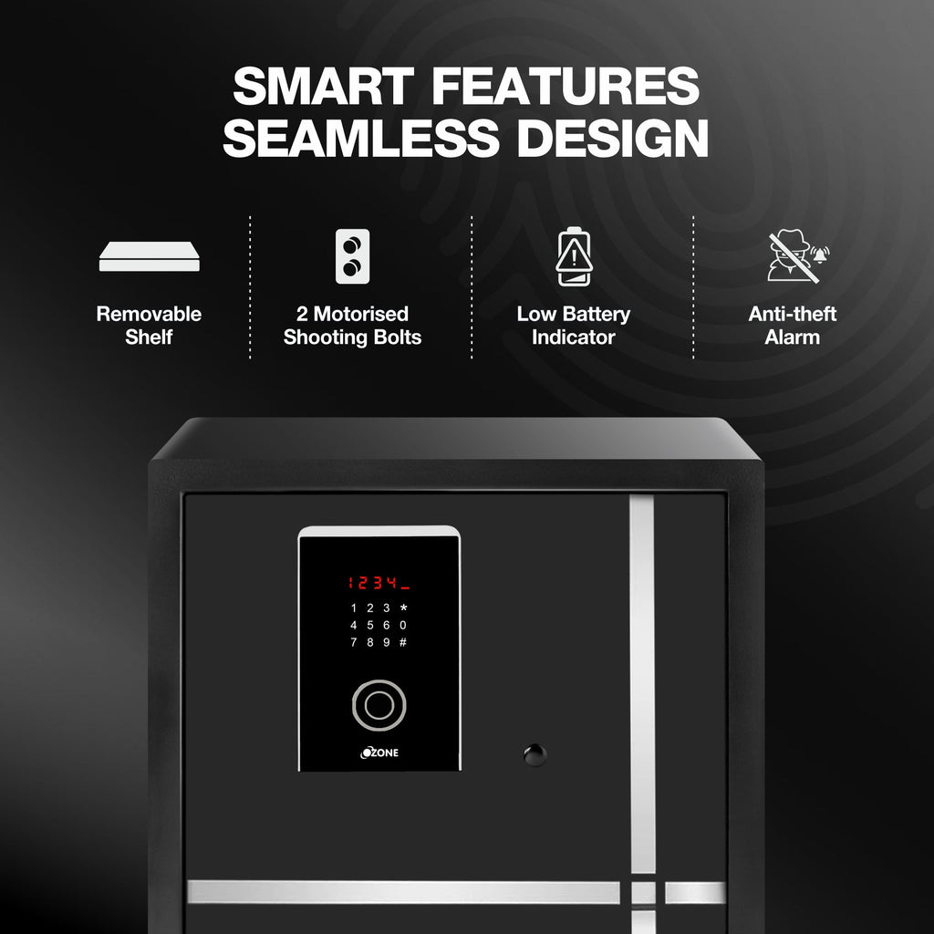 Ozone 40.8 Litres Fingerprint Safe Locker for Home & Office – Fingerprint Lock, 2-in-1 Unlocking (Fingerprint & Password), Size: 350H x 400W x 350D mm, Weight: 21.3kg, 2-Year Warranty