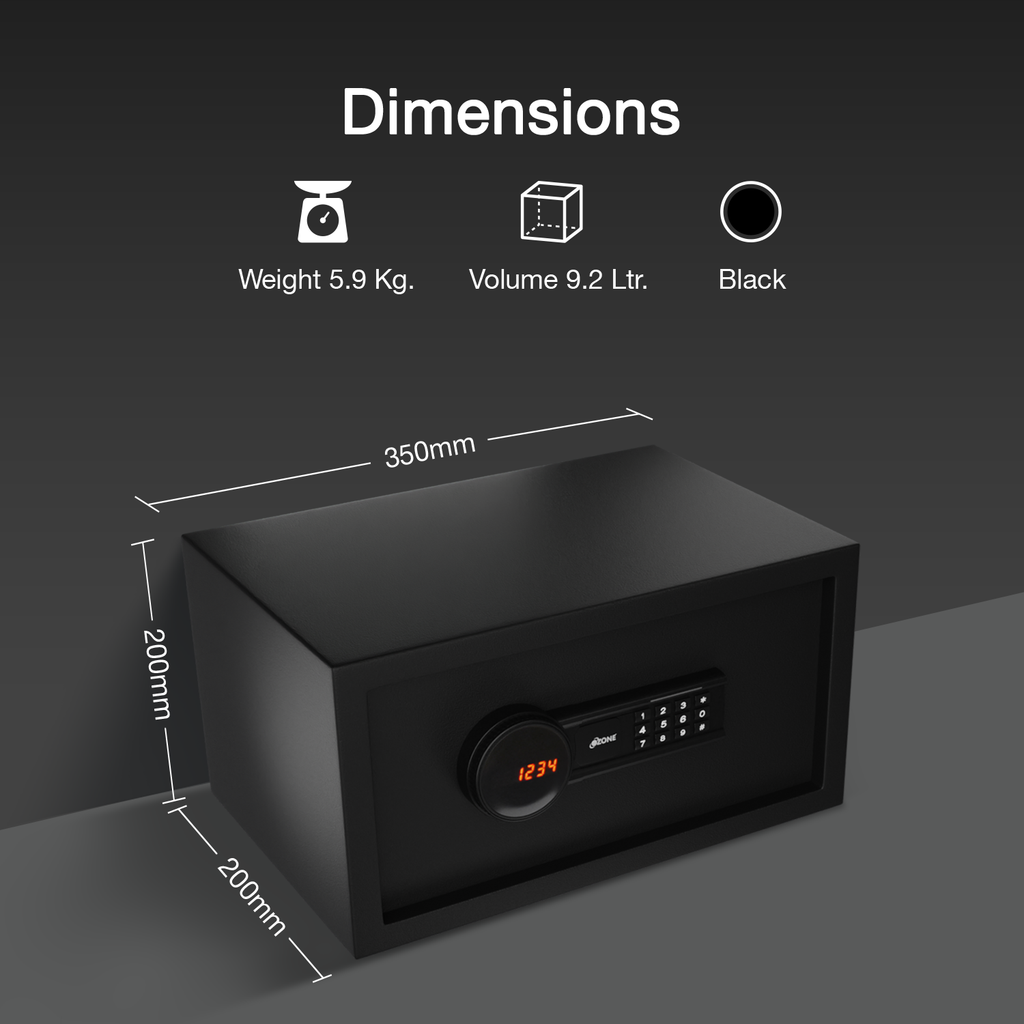 Ozone 9.2 Litres Digital Safe Locker for Home & Office – Digital Lock, 1-Way Unlocking (Password), Size: 200H x 350W x 200D mm, Weight: 5.9kg, 2-Year Warranty - Ozone Group