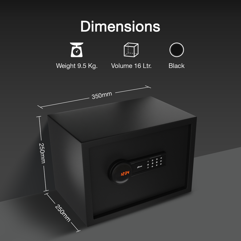 Ozone 16 Litres Digital Safe Locker for Home & Office – Digital Lock, 1-Way Unlocking (Password), Size: 250H x 350W x 250D mm, Weight: 9.5kg, 2-Year Warranty - Ozone Group
