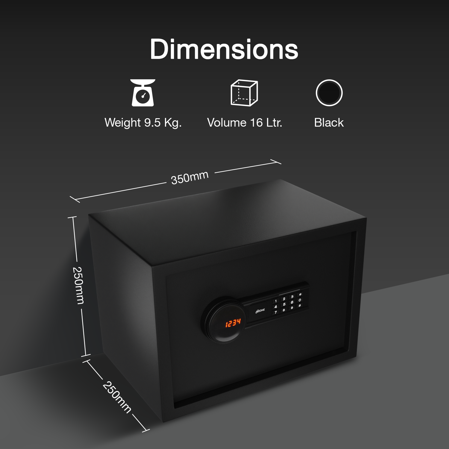 Ozone 16 Litres Digital Safe Locker for Home & Office – Digital Lock, 1-Way Unlocking (Password), Size: 250H x 350W x 250D mm, Weight: 9.5kg, 2-Year Warranty - Ozone Group