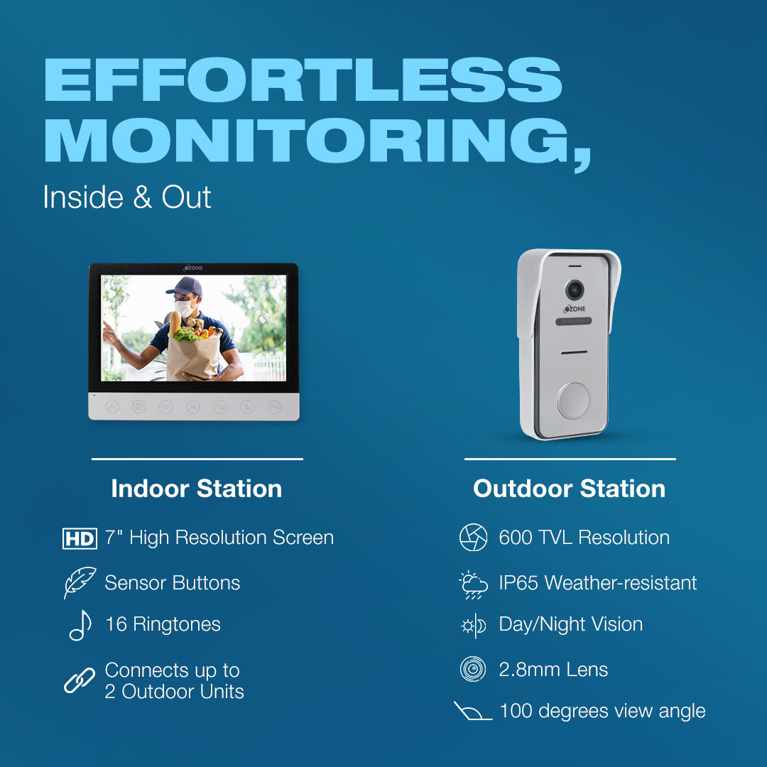 Ozone Single Apartment Video Door Phone with 7" High-resolution Screen - Ozone Group