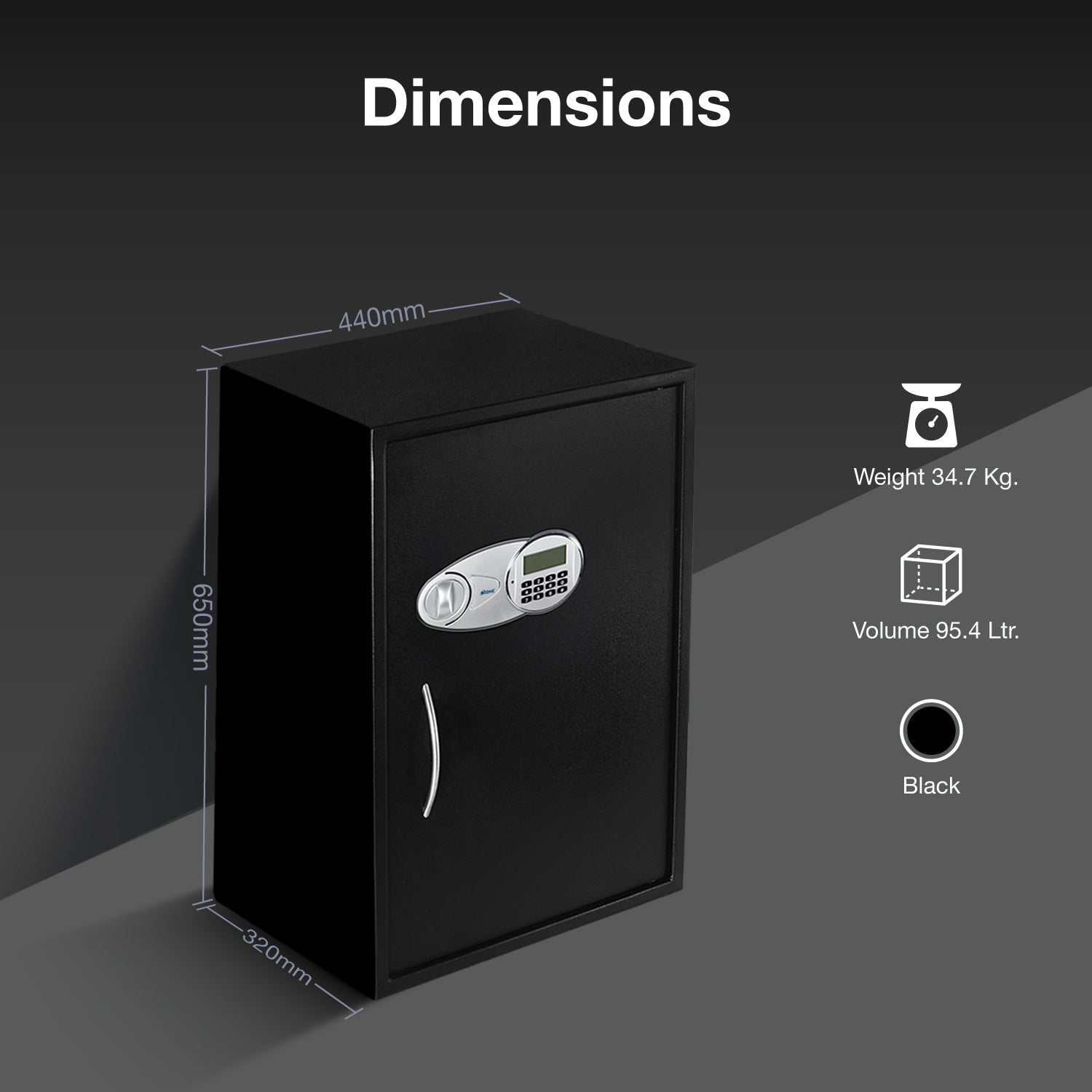 Ozone 95.4 Litres Digital Safe Locker for Home & Office – Digital Lock, 1-Way Unlocking (Password), Size: 650H x 440W x 405D mm, Weight: 34.7kg, 2-Year Warranty - Ozone Group