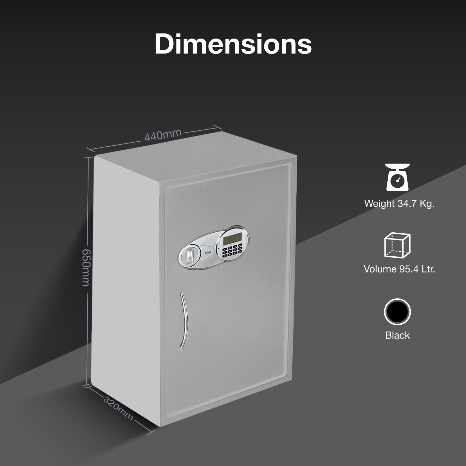 Ozone 95.4 Litres Digital Safe Locker for Home & Office – Digital Lock, 1-Way Unlocking (Password), Size: 650H x 440W x 405D mm, Weight: 34.7kg, 2-Year Warranty - Ozone Group